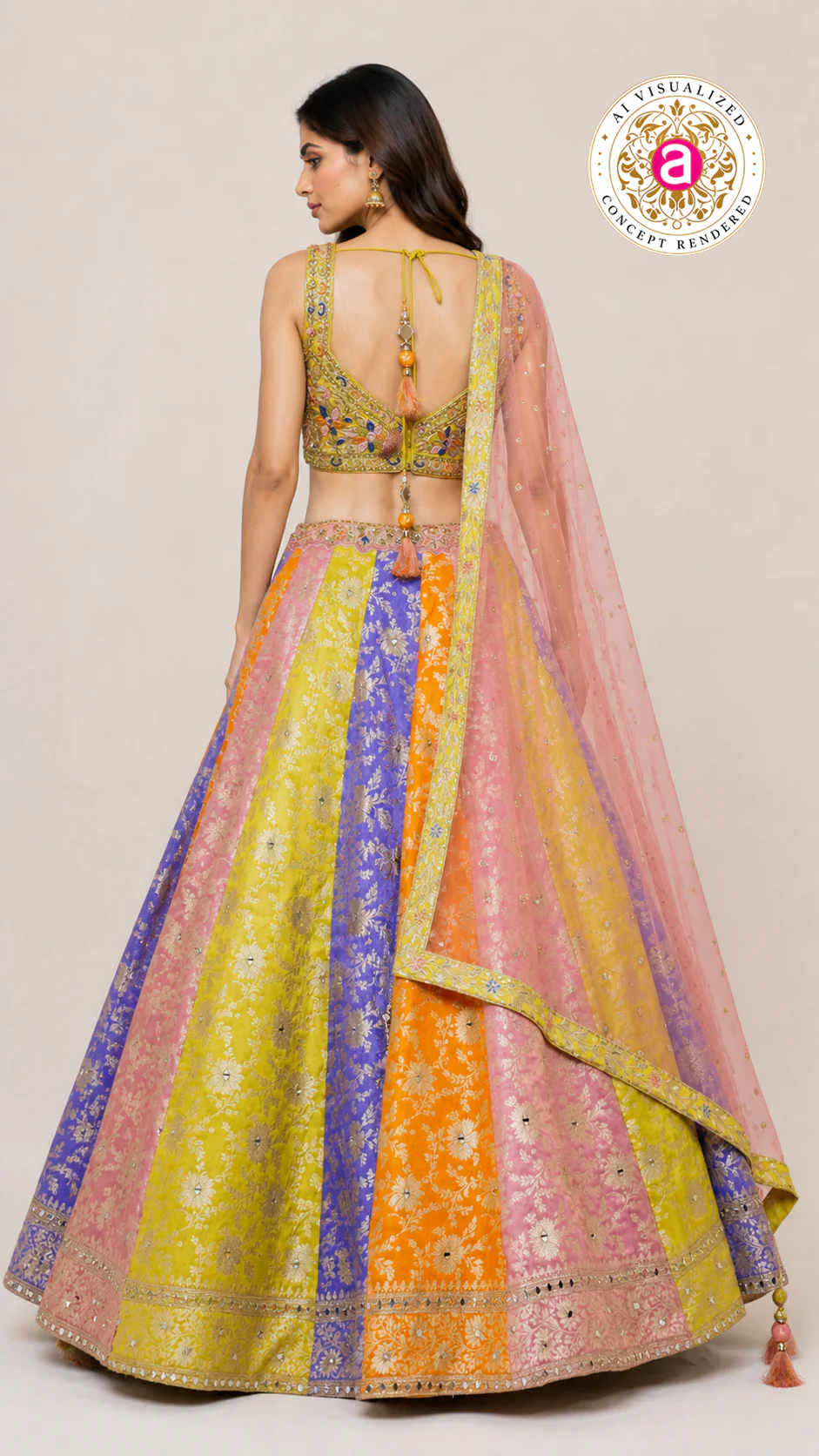 Multicolor Festive Lehenga Set with Embroidered Blouse & Soft Net Dupatta - Image 4