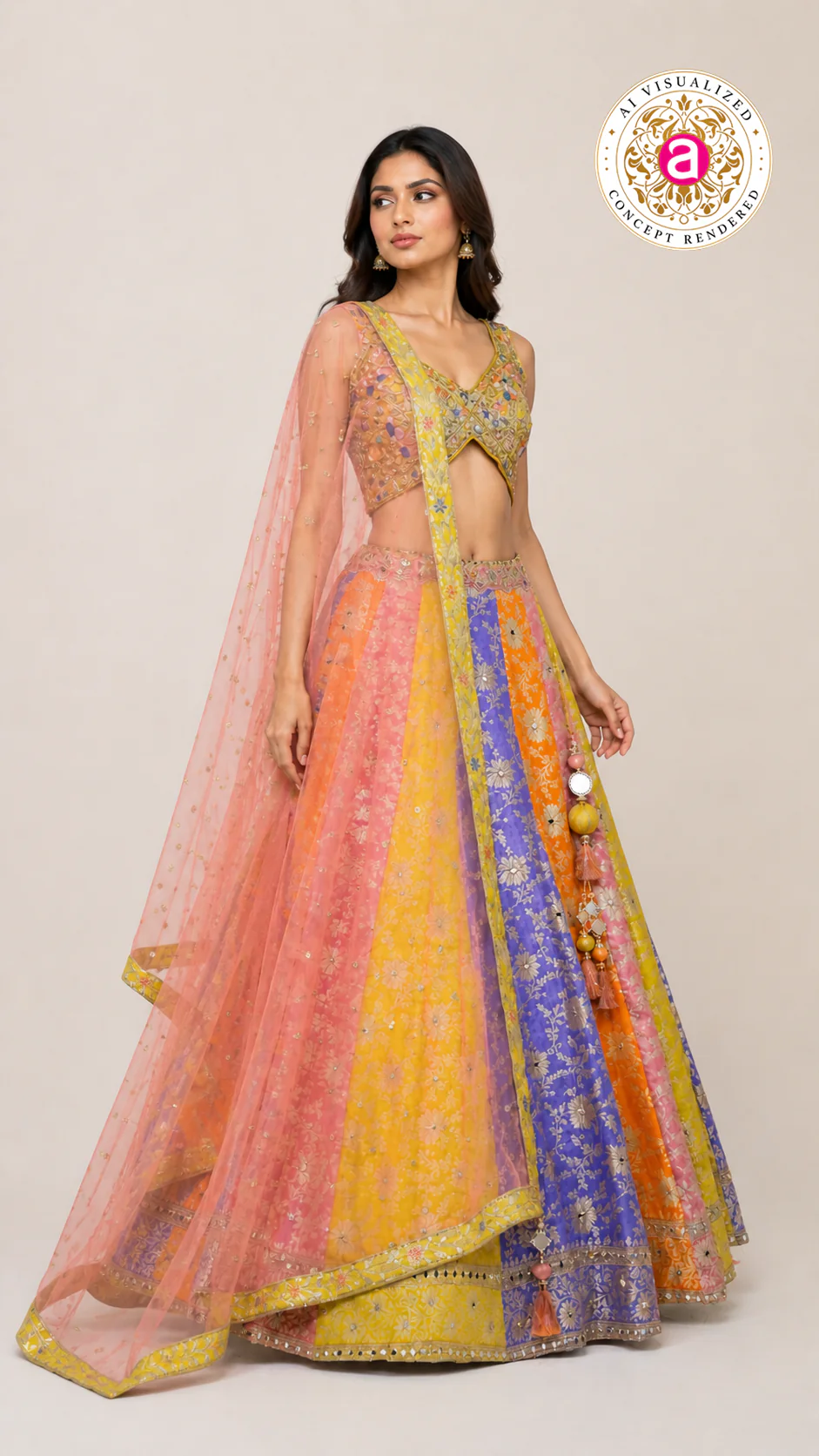 Multicolor Festive Lehenga Set with Embroidered Blouse & Soft Net Dupatta - Image 6