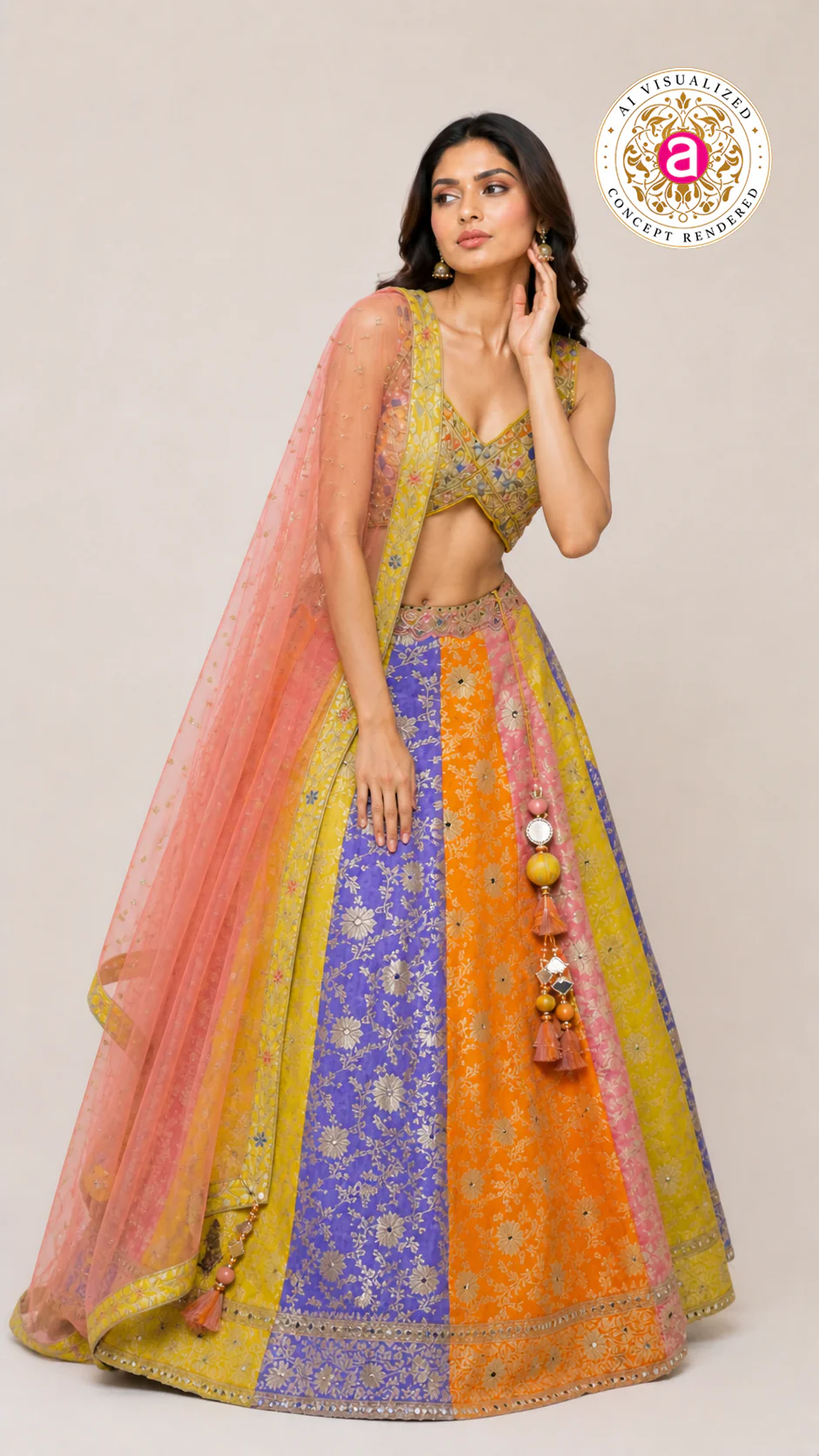 Multicolor Festive Lehenga Set with Embroidered Blouse & Soft Net Dupatta - Image 7