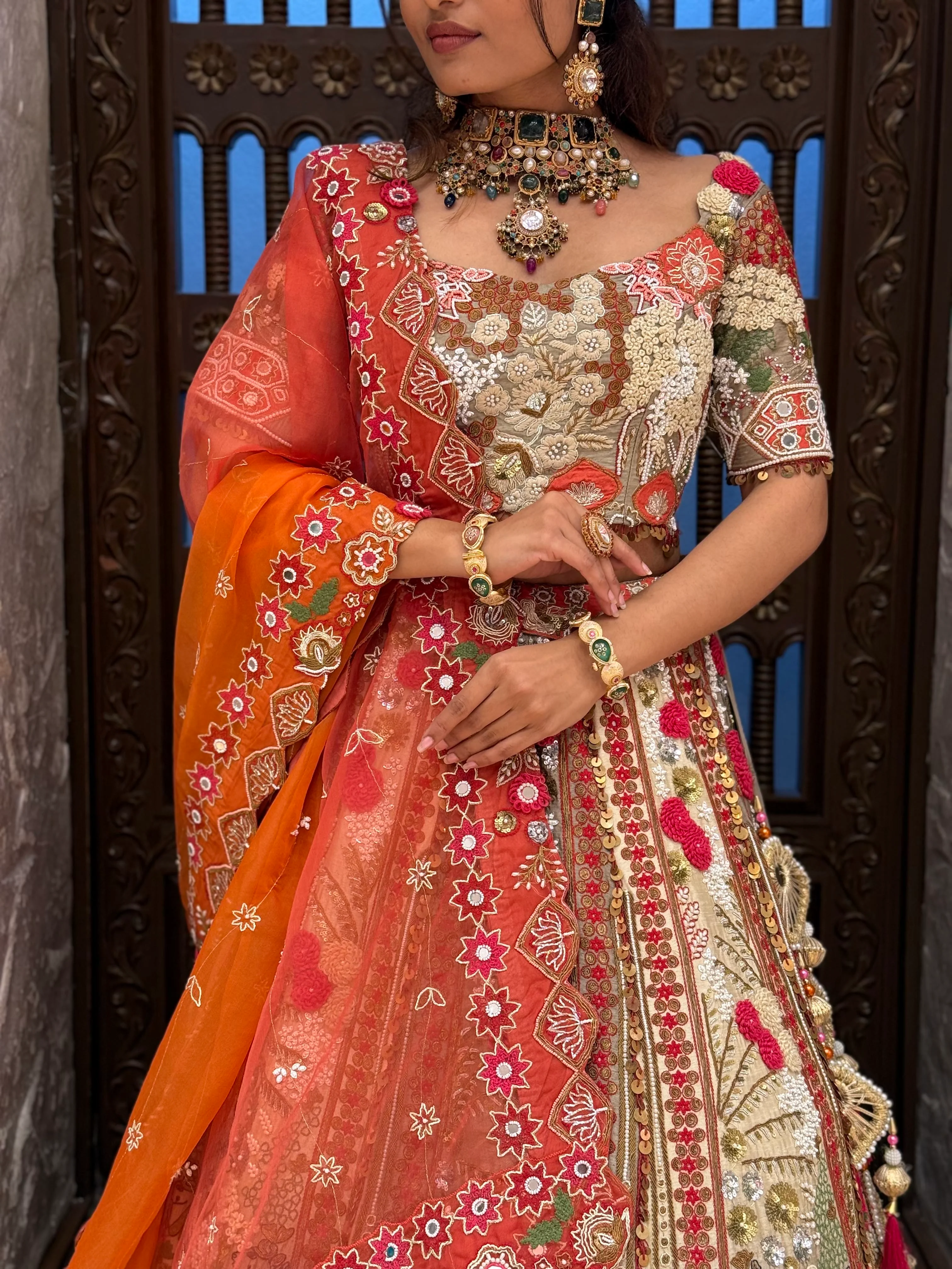 Multicolor Heavy Embroidered Bridal Lehenga with Designer Blouse & Dupatta - Image 2