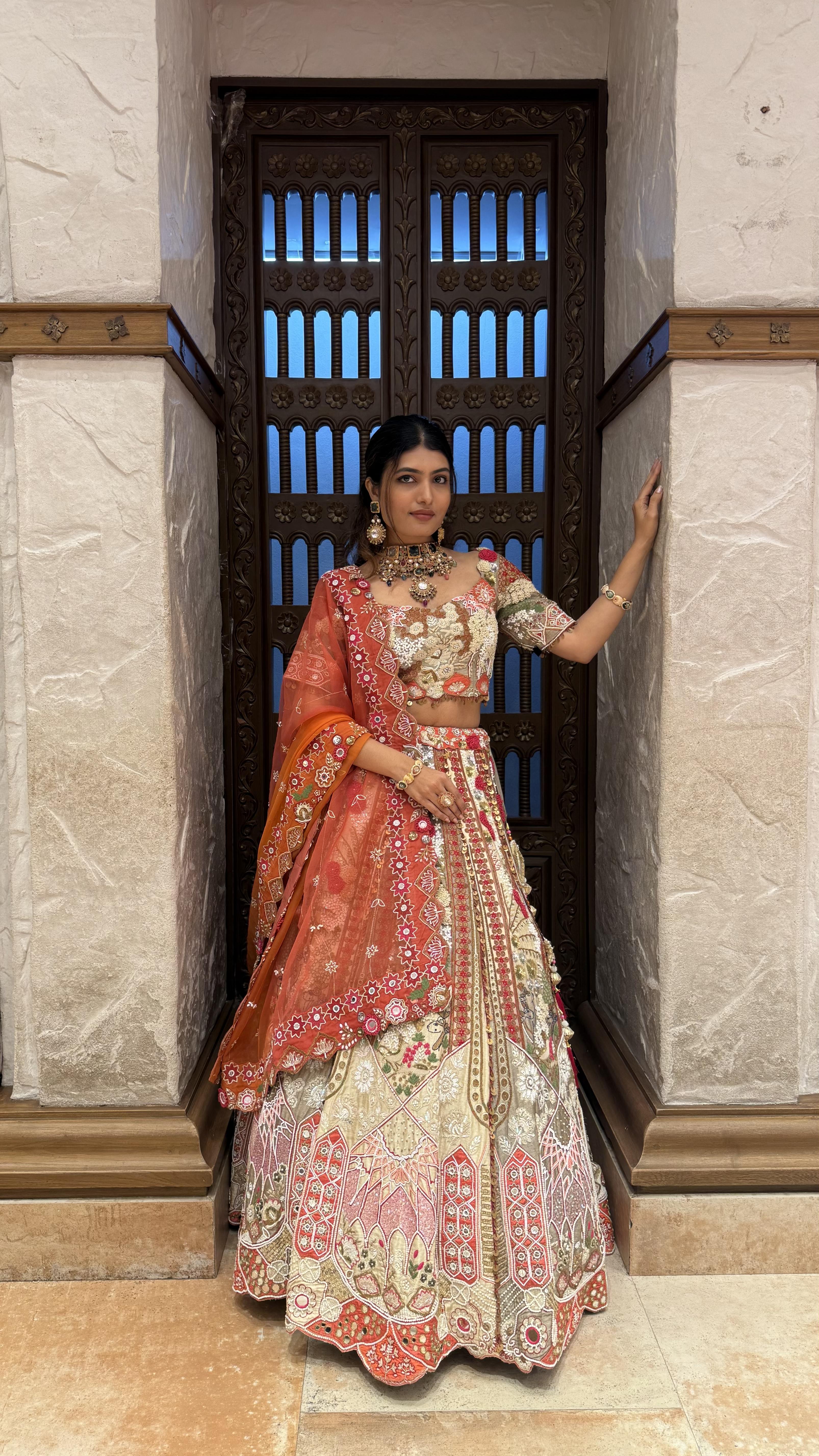 Multicolor Heavy Embroidered Bridal Lehenga with Designer Blouse & Dupatta - Image 3