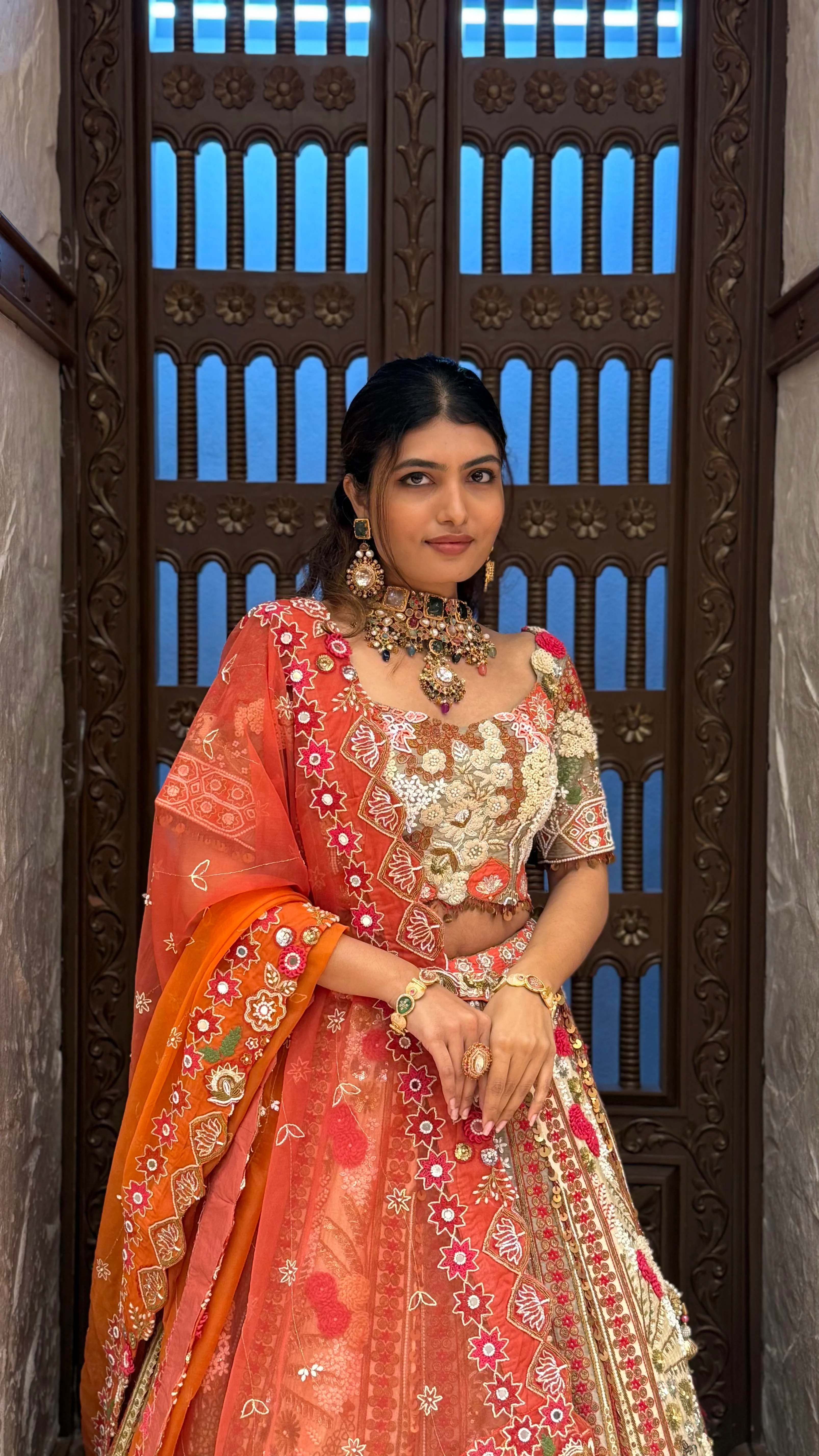 Multicolor Heavy Embroidered Bridal Lehenga with Designer Blouse & Dupatta - Image 4