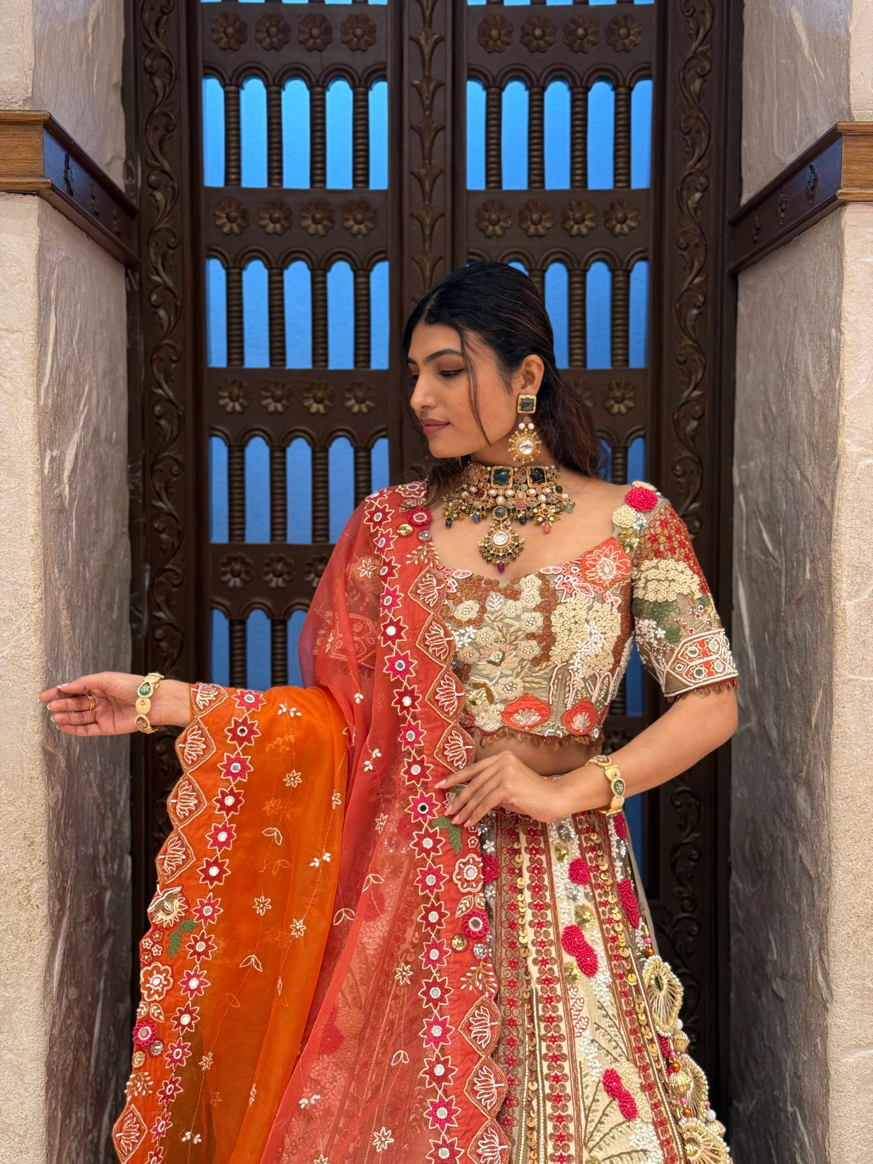 Multicolor Heavy Embroidered Bridal Lehenga with Designer Blouse & Dupatta - Image 5