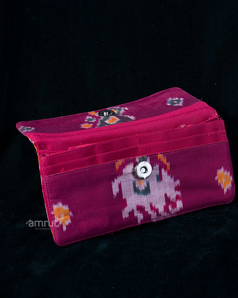 Multicolor Ikat Clutch with Maroon Lining and Stitched Edge - Image 3
