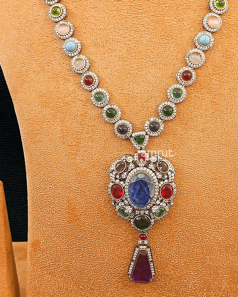 Multicolor Kundan Leaf Necklace Set - Image 2