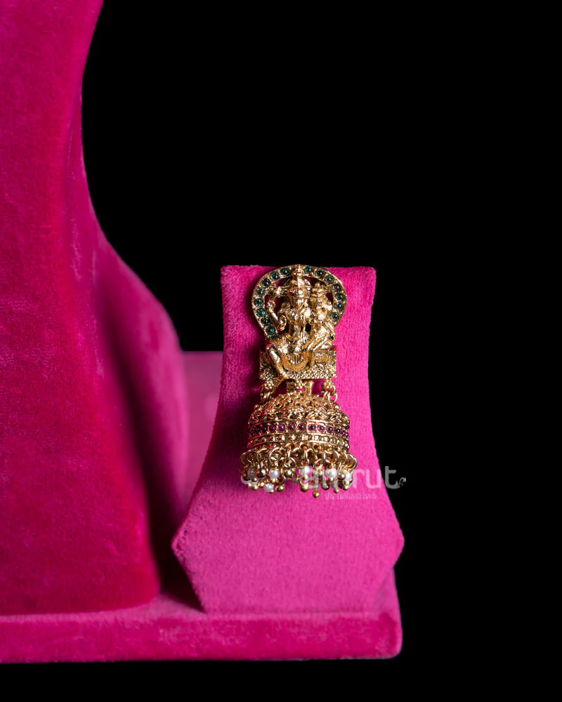 Multicolored Bead Necklace with Intricate Gold Toned Pendant and Matching Earrings - Image 3