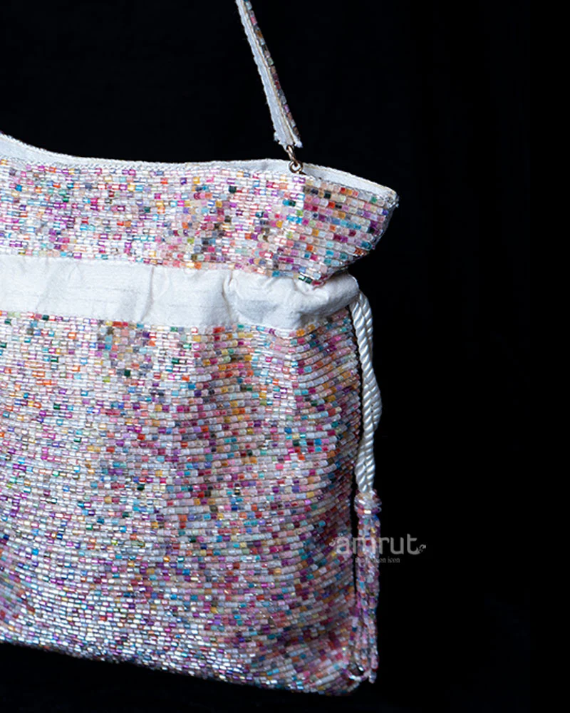 Multicolored Beaded Tassel Bag with Drawstring Closure - Image 2