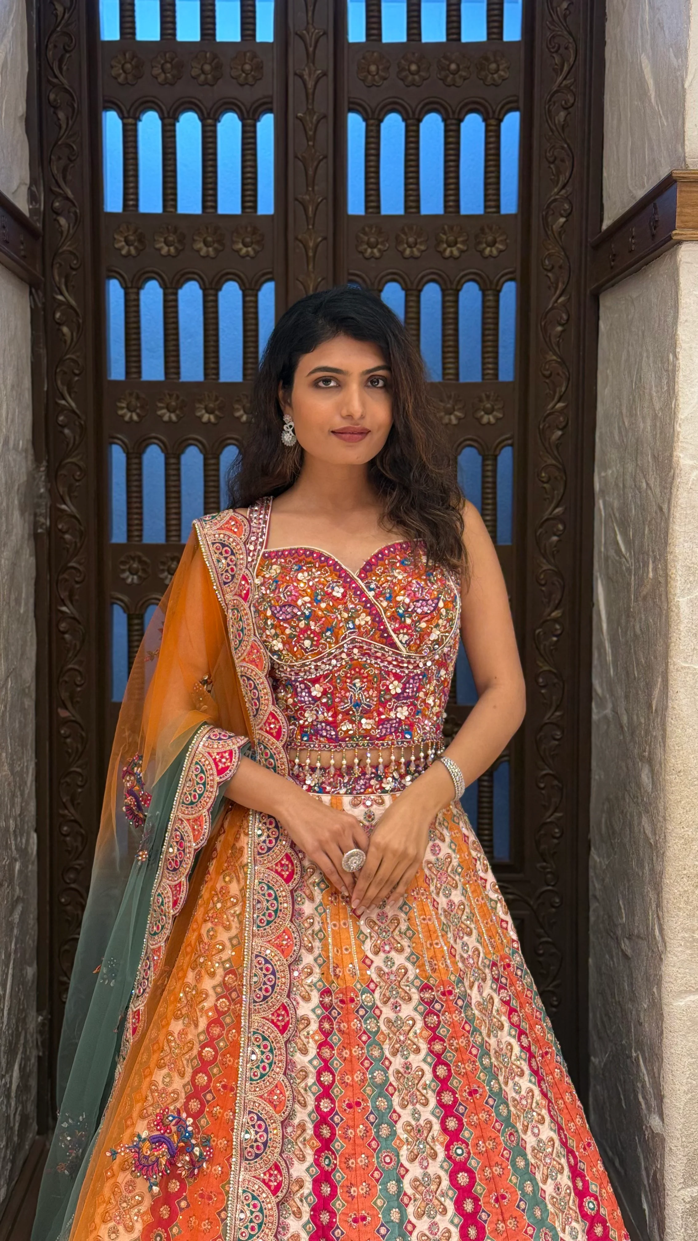 Multicolour Designer Printed Lehenga with Embroidered Blouse & Dupatta - Image 5