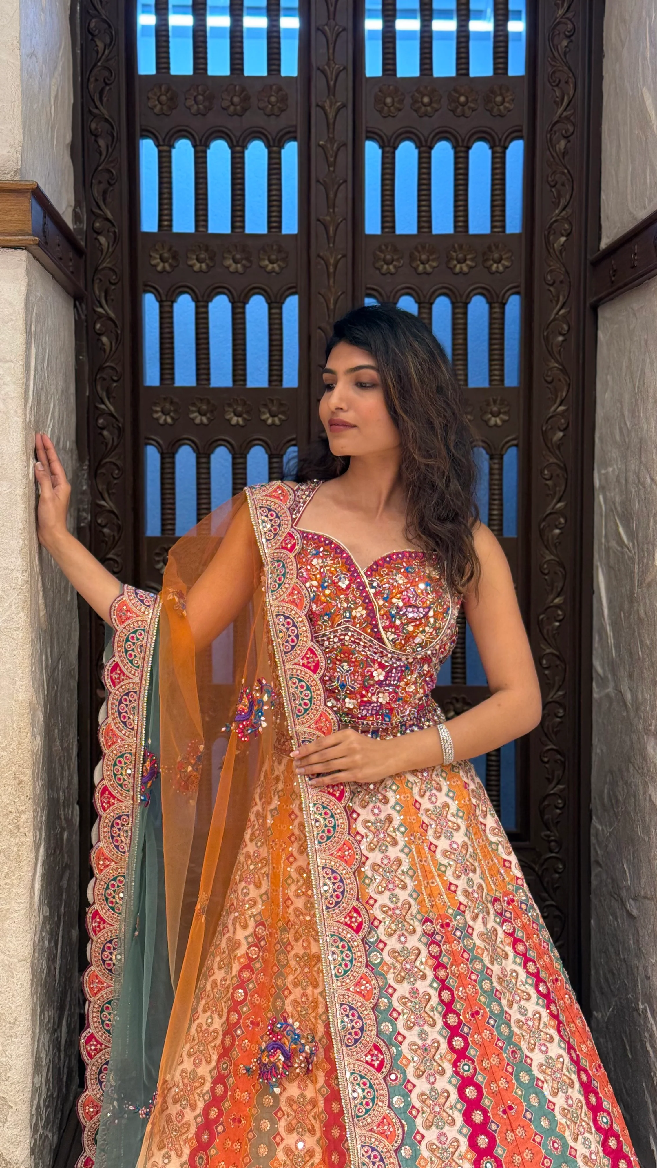 Multicolour Designer Printed Lehenga with Embroidered Blouse & Dupatta - Image 7