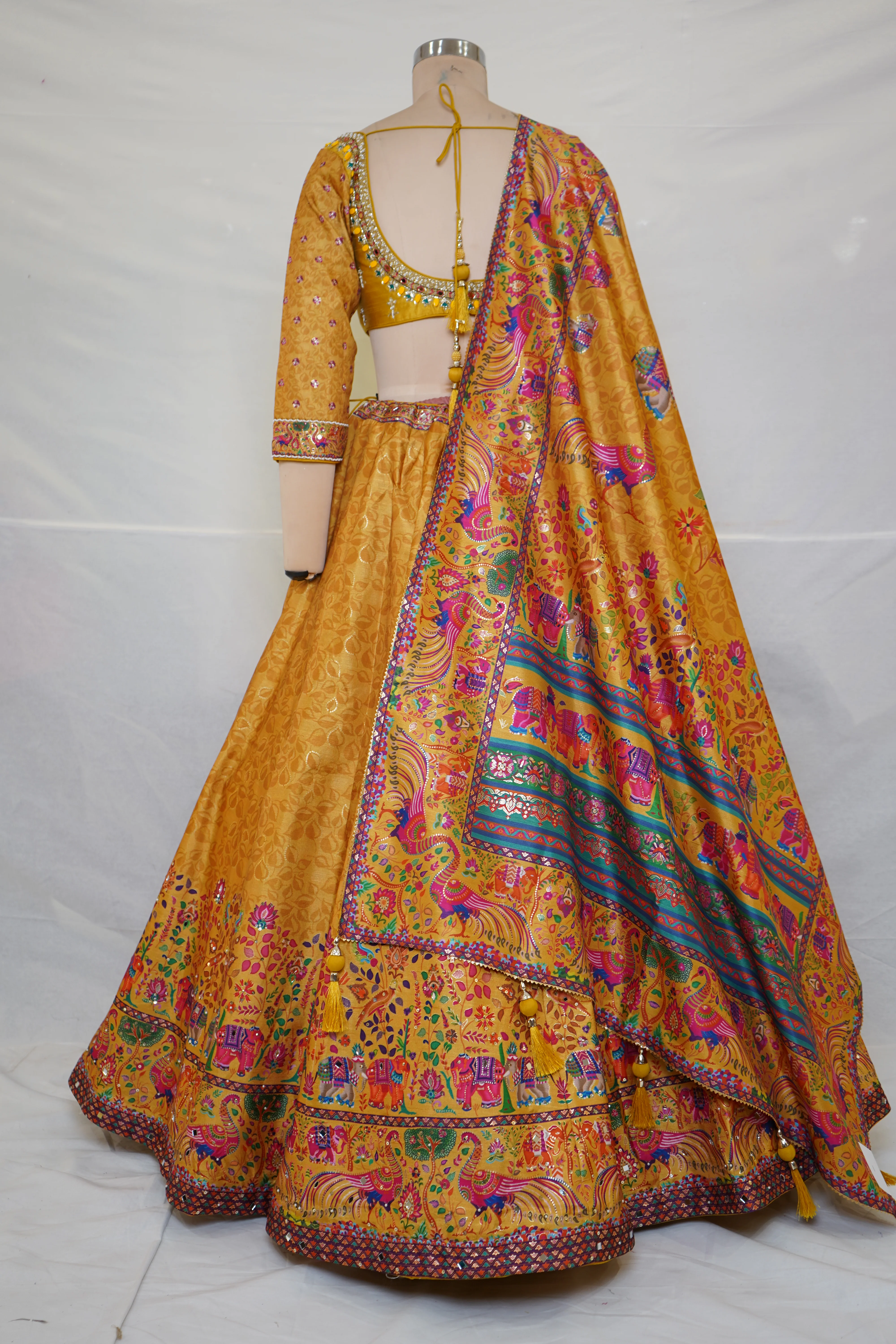 Mustard Heritage Print Lehenga Set with Embroidered Blouse & Statement Dupatta - Image 8
