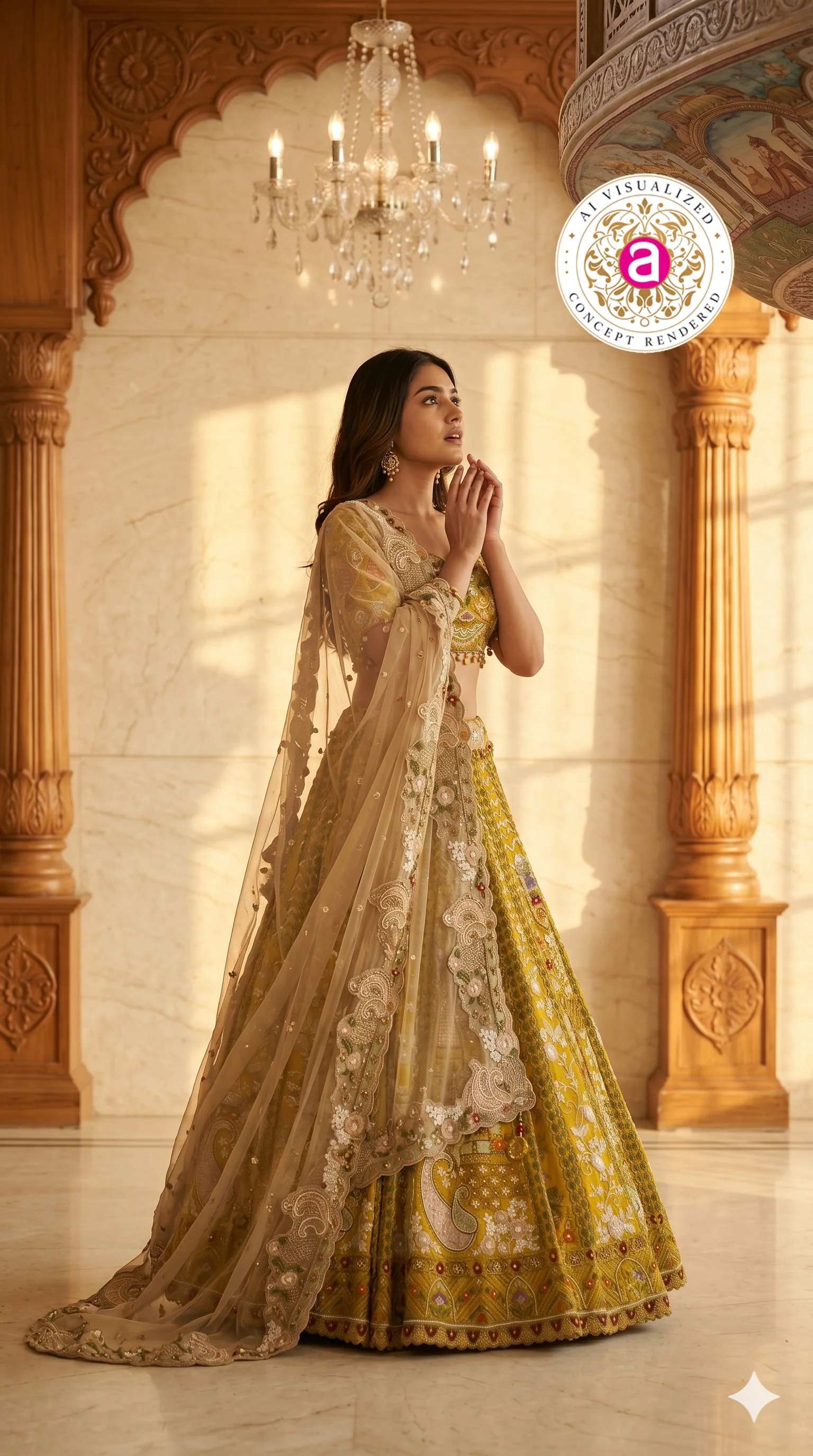 Mustard Yellow Designer Lehenga Set with Embroidered Blouse and Net Dupatta - Image 3