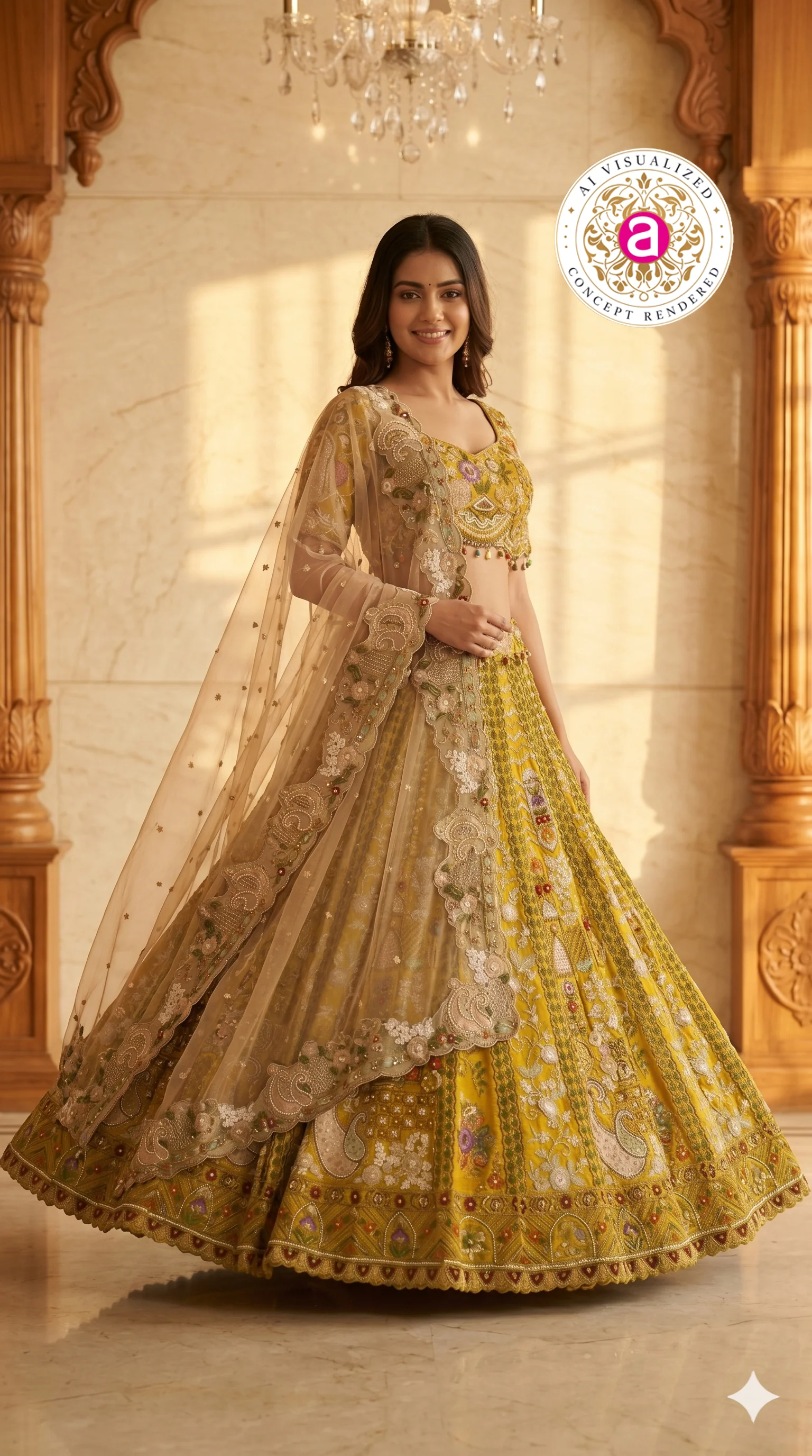 Mustard Yellow Designer Lehenga Set with Embroidered Blouse and Net Dupatta - Image 4