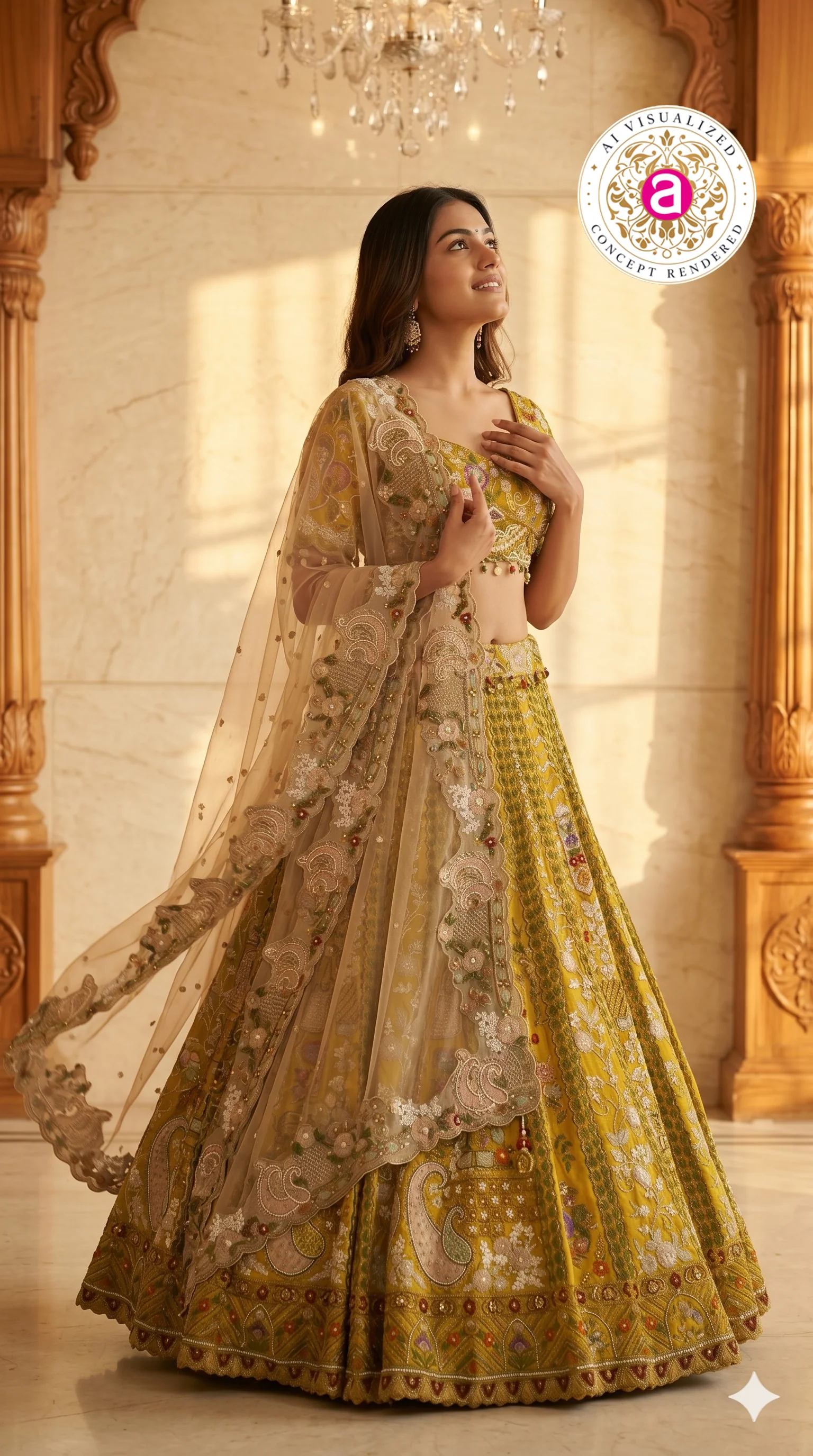 Mustard Yellow Designer Lehenga Set with Embroidered Blouse and Net Dupatta - Image 5