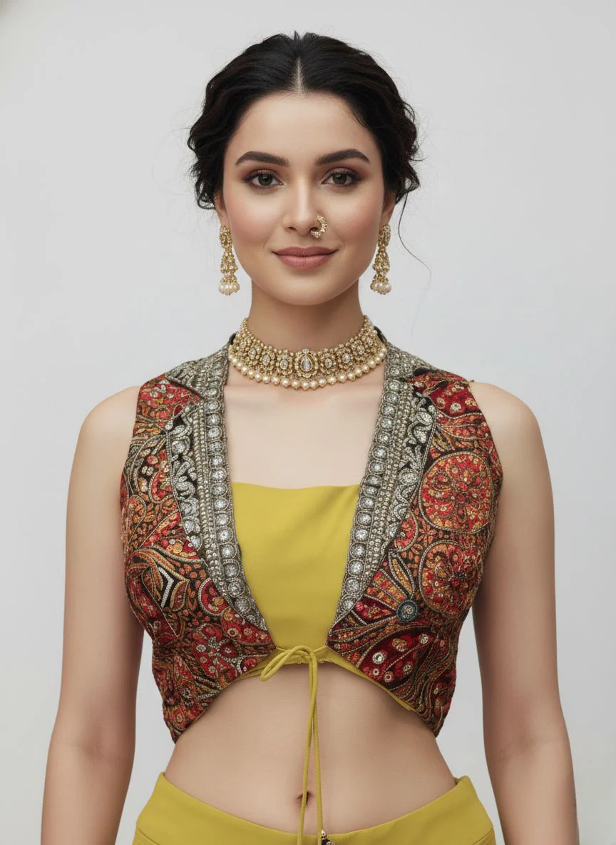 Mustard Yellow Ombre Georgette Saree with Embellished Border & Designer Blouse - Image 3