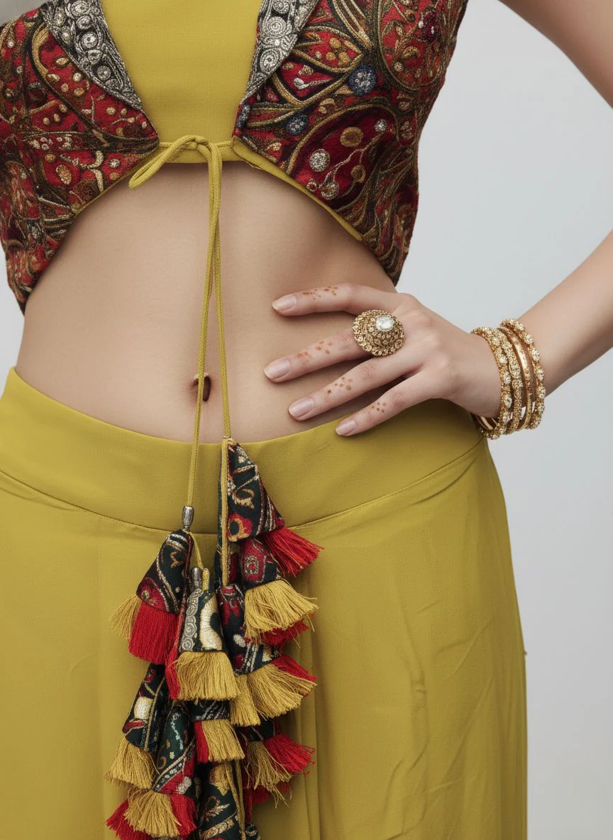 Mustard Yellow Ombre Georgette Saree with Embellished Border & Designer Blouse - Image 4