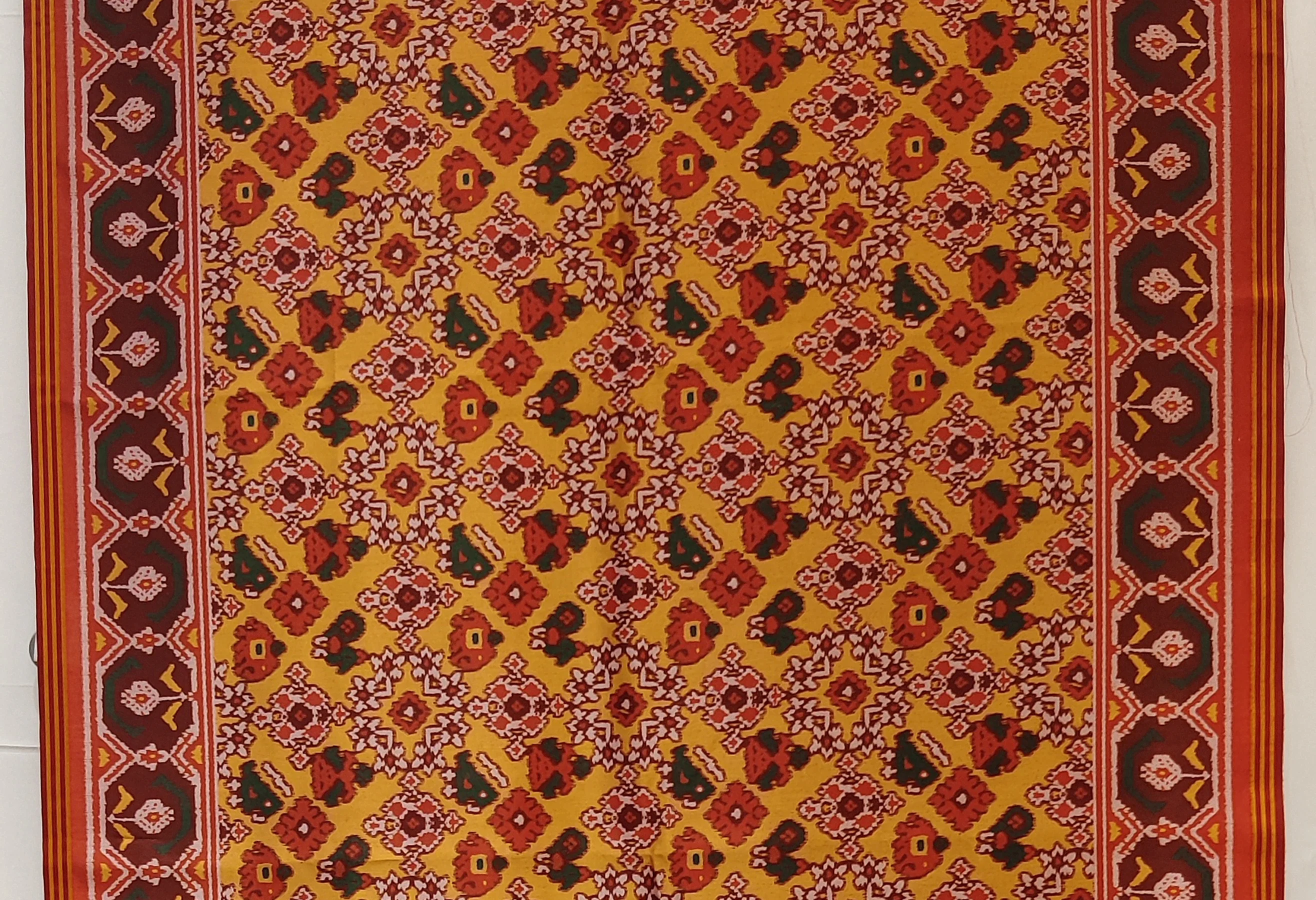 Mustard Yellow Patola Inspired Silk Blend Saree with Traditional Gujarati Motifs P68 - Image 2