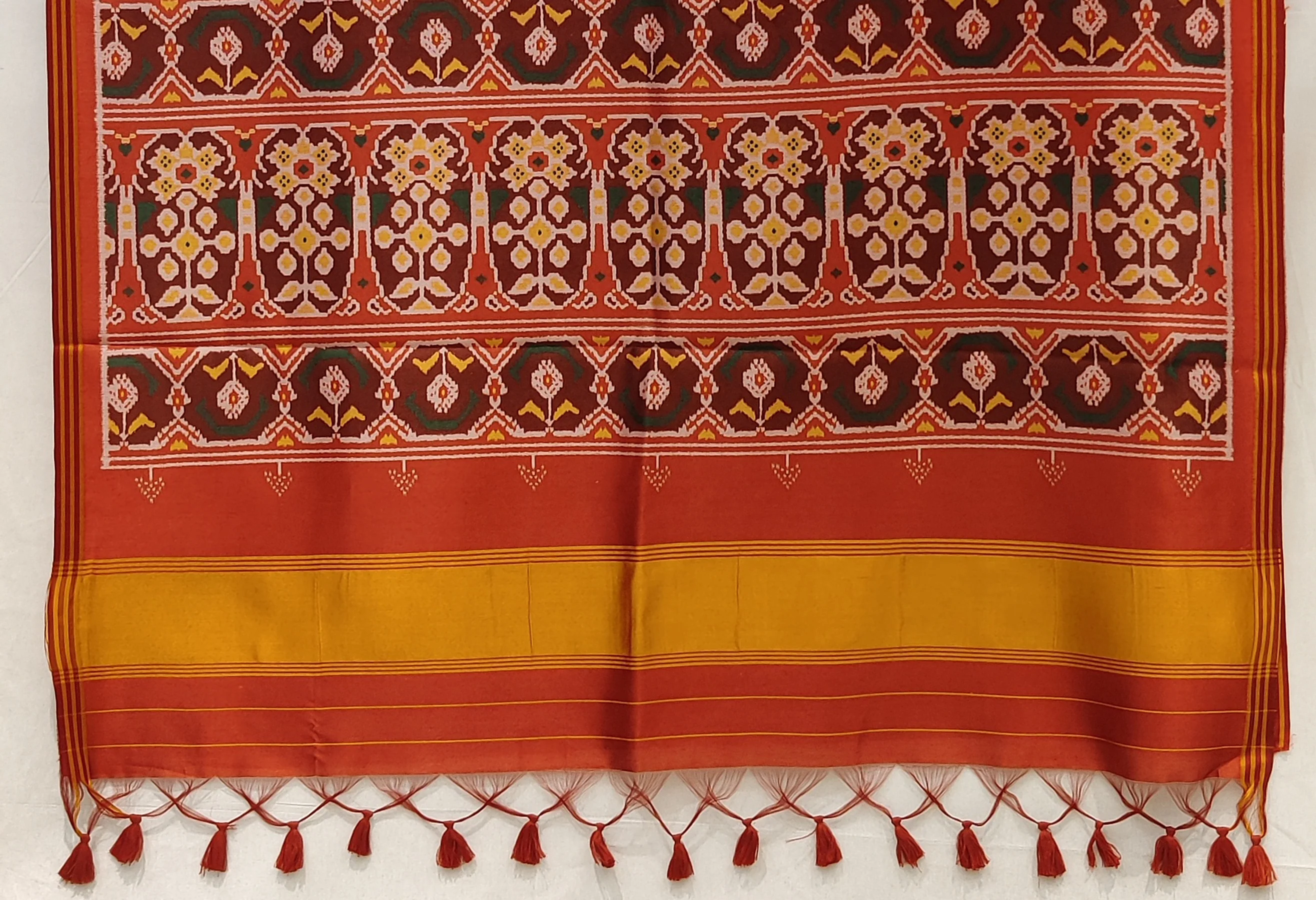 Mustard Yellow Patola Inspired Silk Blend Saree with Traditional Gujarati Motifs P68 - Image 3