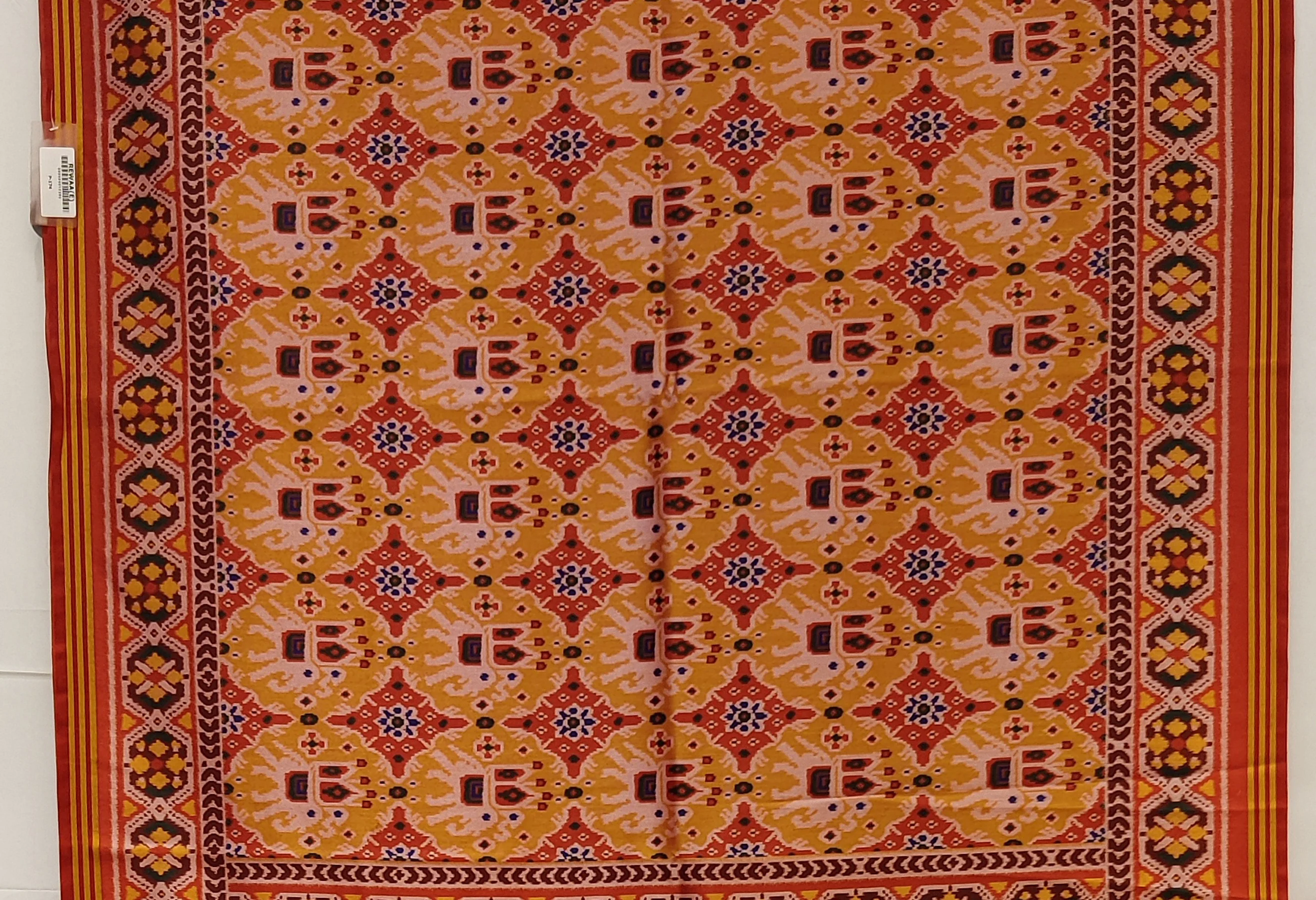 Mustard Yellow & Rust Orange Traditional Patola Inspired Silk Blend Saree with Geometric Motifs P174 - Image 2