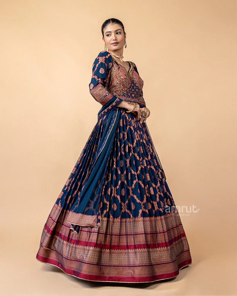 Navy Gown with Net Dupatta - Image 4
