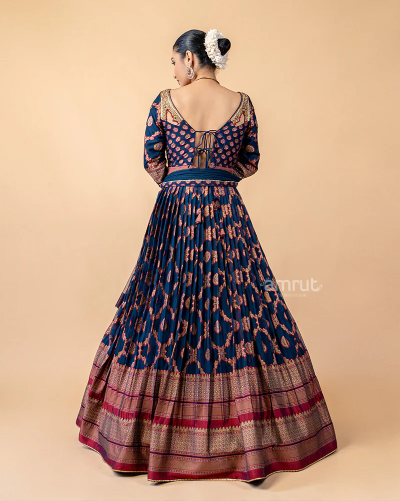 Navy Gown with Net Dupatta - Image 6