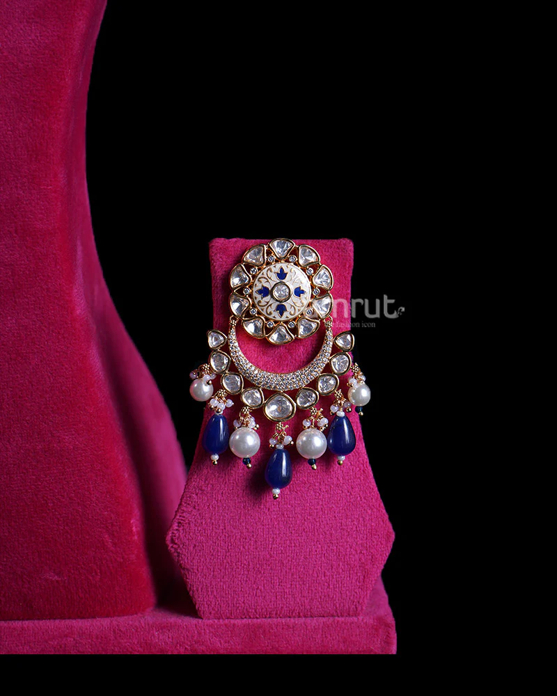 Navy Blue Bead with Crystal Pendant and Pearl Accents Necklace - Image 3