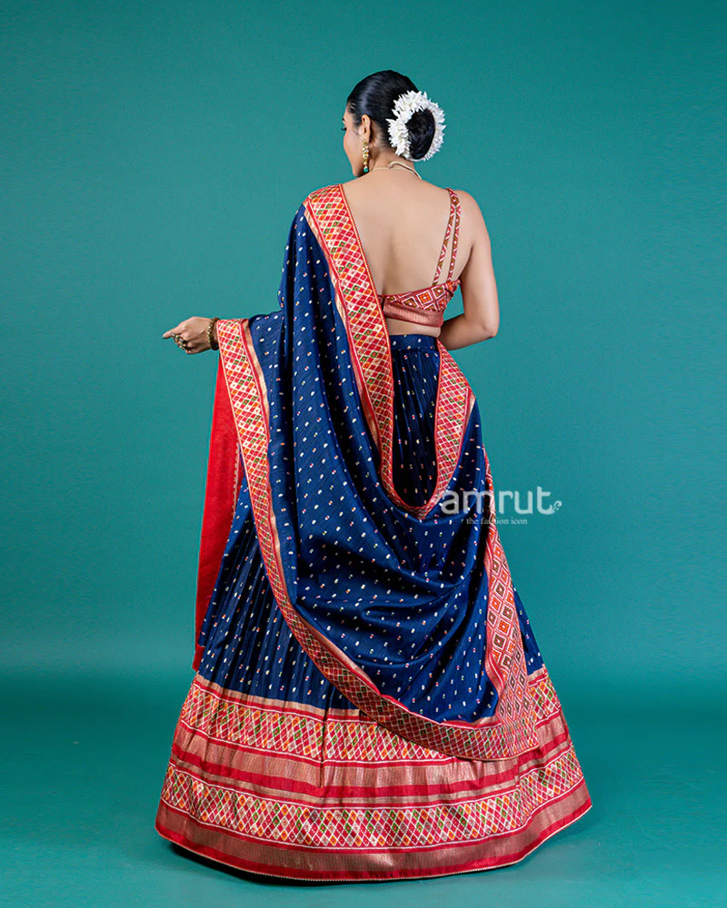 Navy Blue Lehenga Choli Set with Intricate Border and Matching Dupatta - Image 3