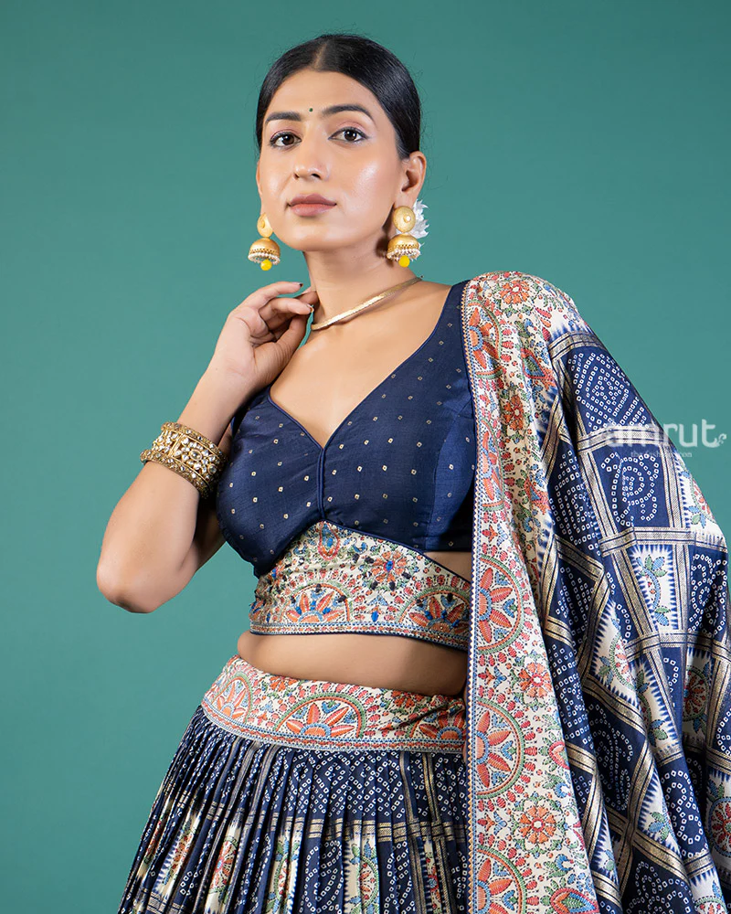 Navy Blue Lehenga Embroidered Choli Set with Dupatta - Image 2
