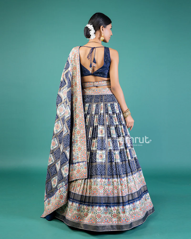Navy Blue Lehenga Embroidered Choli Set with Dupatta - Image 3