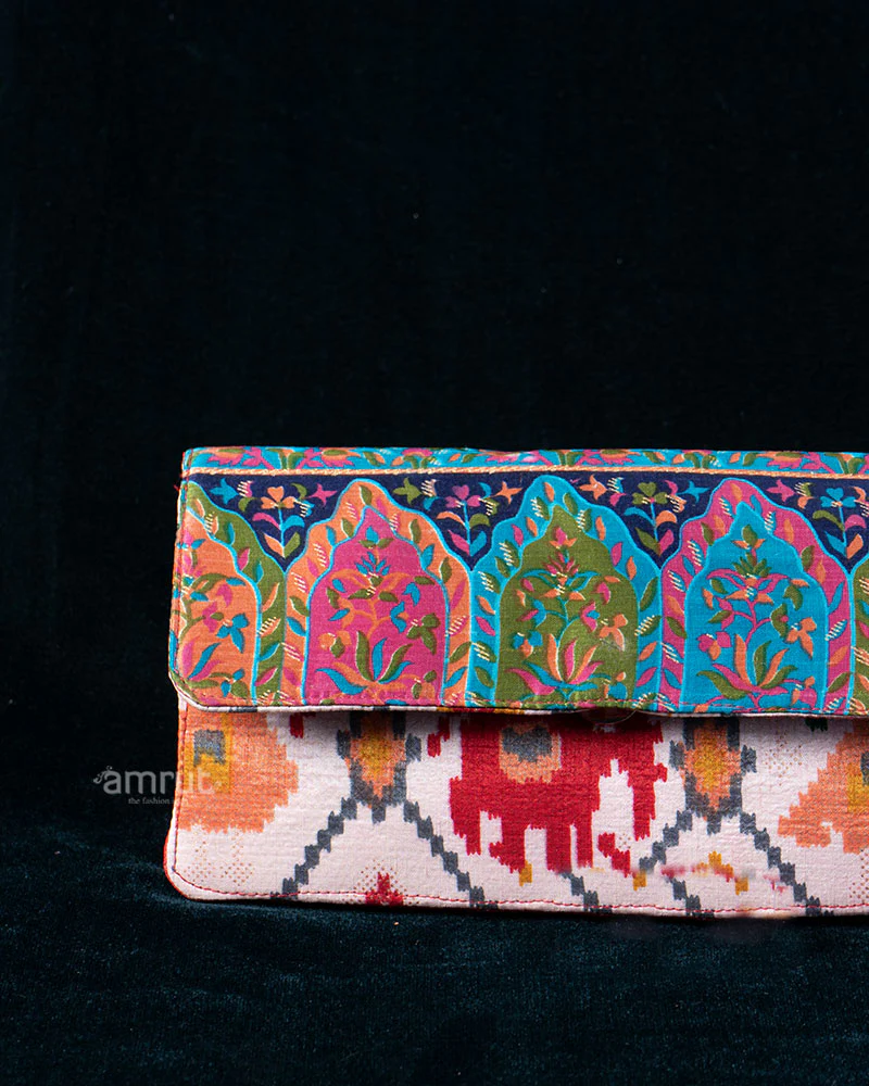Navy Heritage Motif & Cream Ikat Fusion Clutch - Image 2