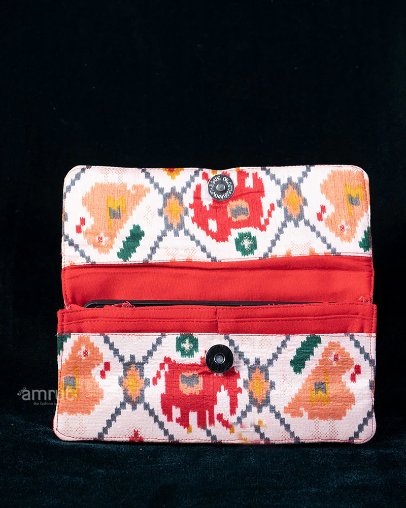 Navy Heritage Motif & Cream Ikat Fusion Clutch - Image 3