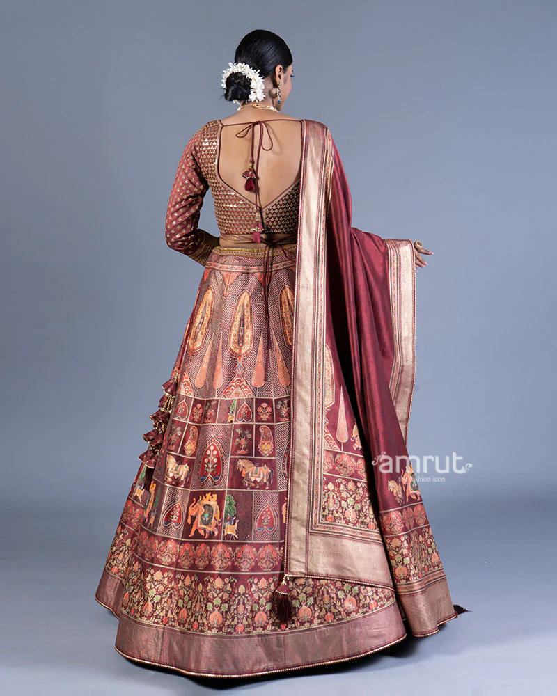 Old Rose Embroidered Lehenga Choli with Dupatta and Belt - Image 3