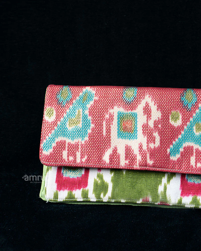 Olive Green Layered Ikat Charm Fabric Clutch Wallet - Image 2