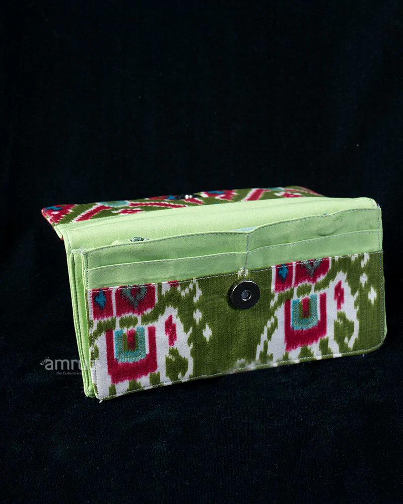 Olive Green Layered Ikat Charm Fabric Clutch Wallet - Image 3