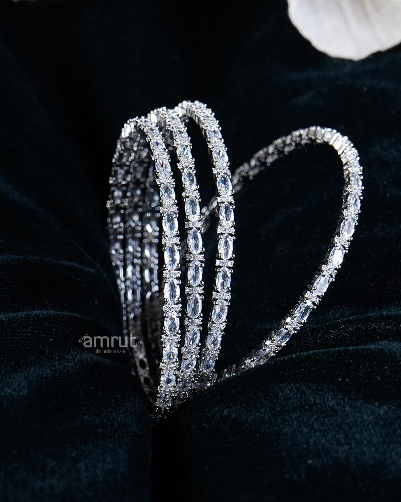 Oval-Cut CZ Pave-Set with Layered Design Bangle Set - Image 2