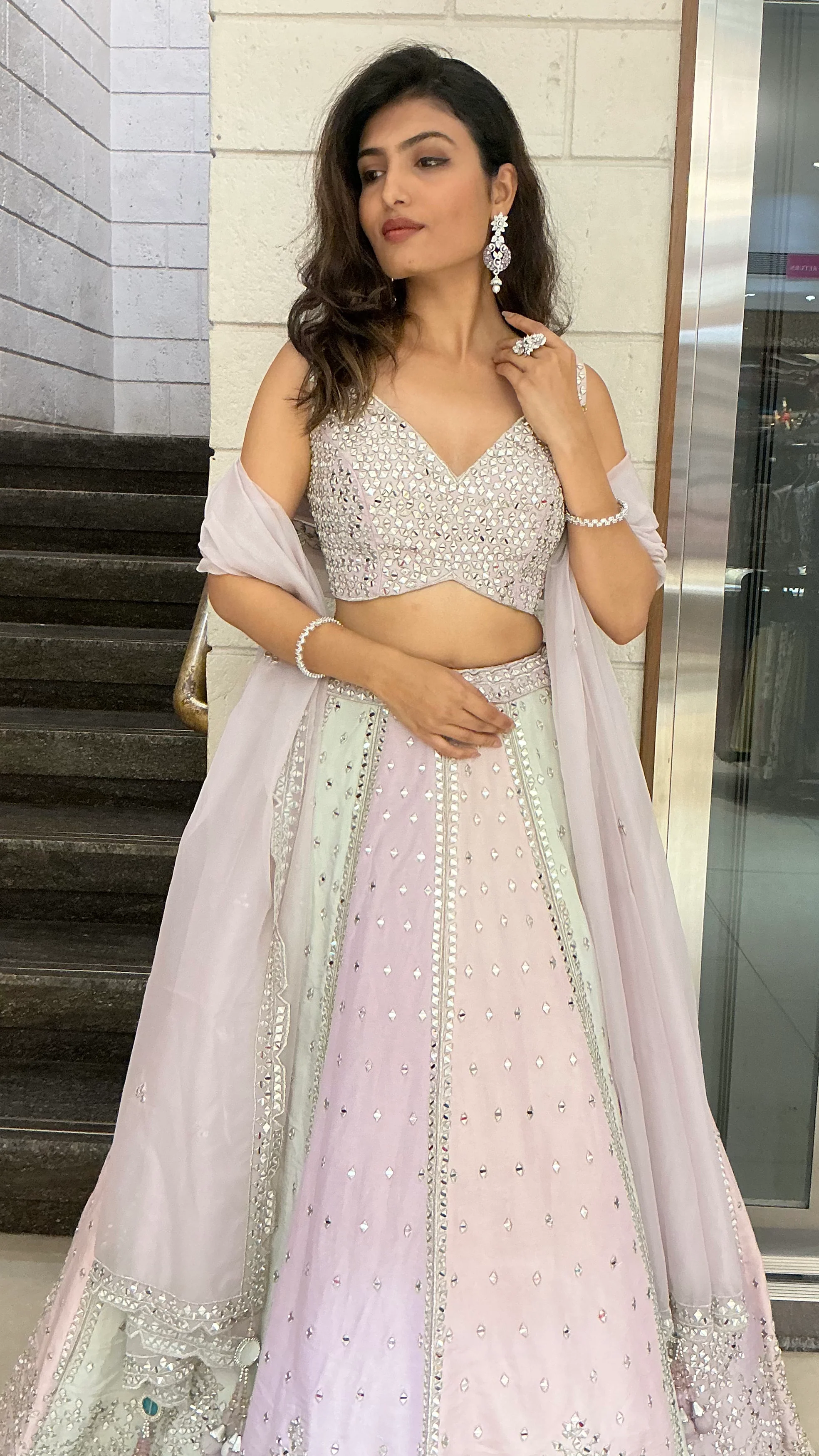 Pastel Multicolor Mirror Work Designer Lehenga Set with Net Dupatta - Image 6