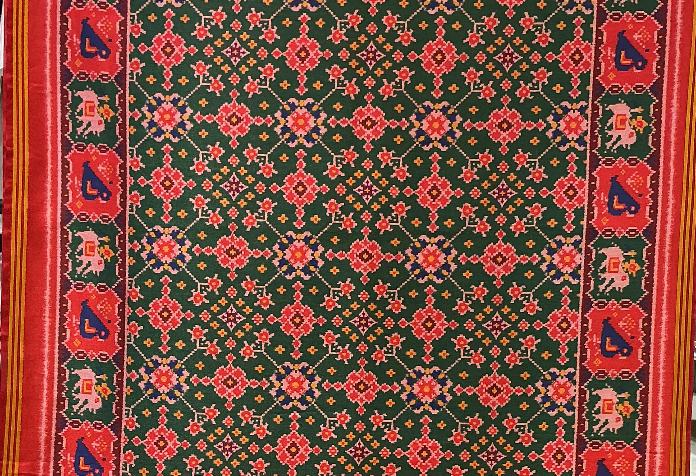 Patan Patola Inspired Bottle Green Saree with Kunjar (Elephant) Motifs & Royal Borders P157 - Image 2
