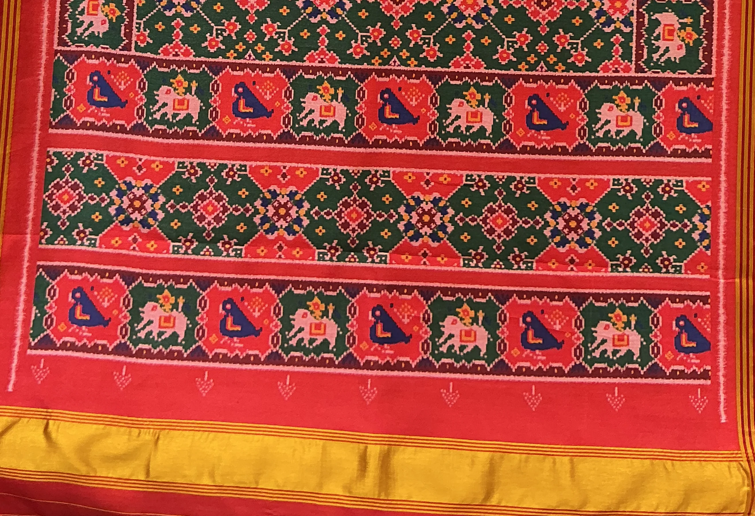 Patan Patola Inspired Bottle Green Saree with Kunjar (Elephant) Motifs & Royal Borders P157 - Image 3