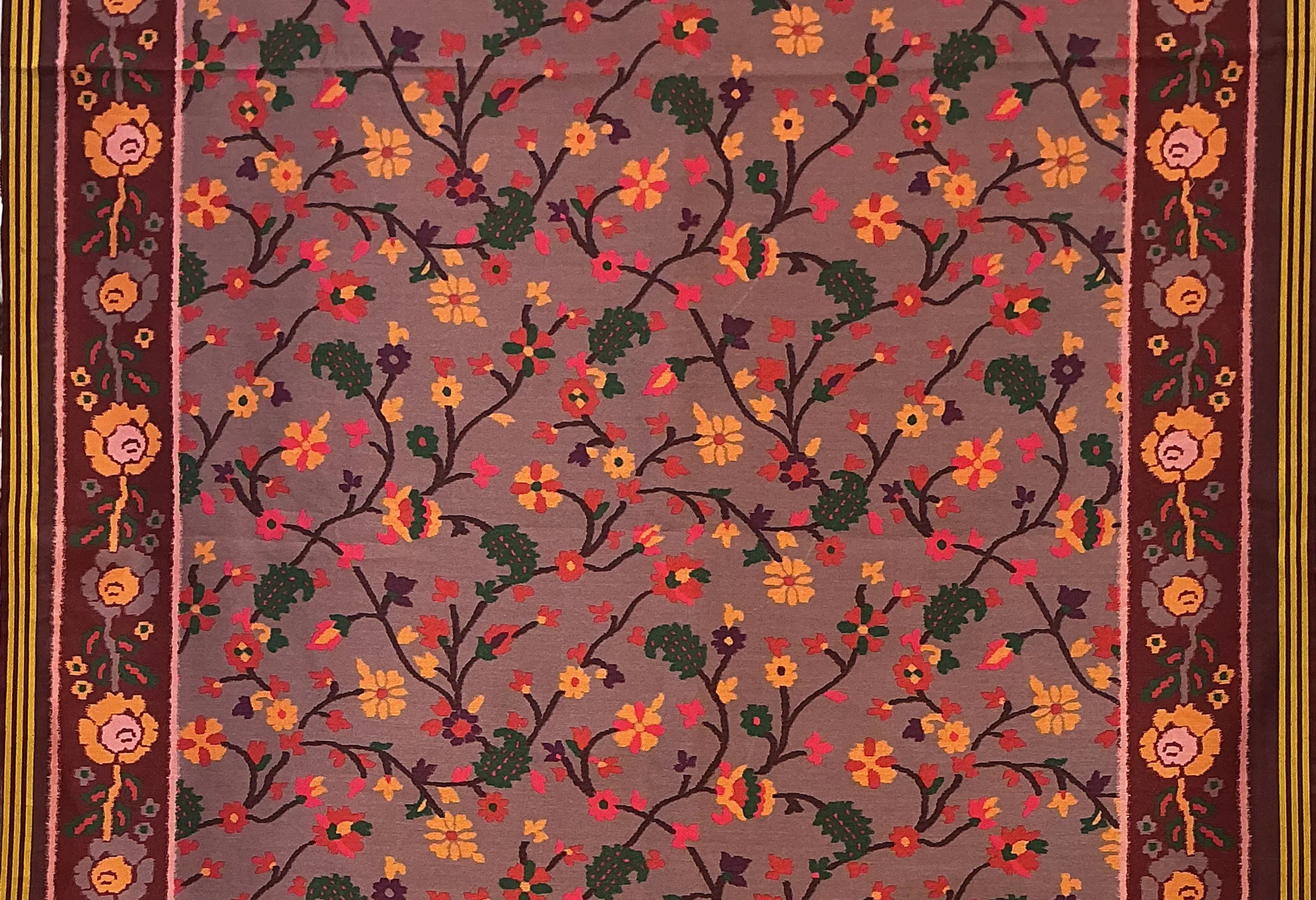 Patan Patola Inspired Brown Floral Vine Designer Saree with Heritage Border P319 - Image 2