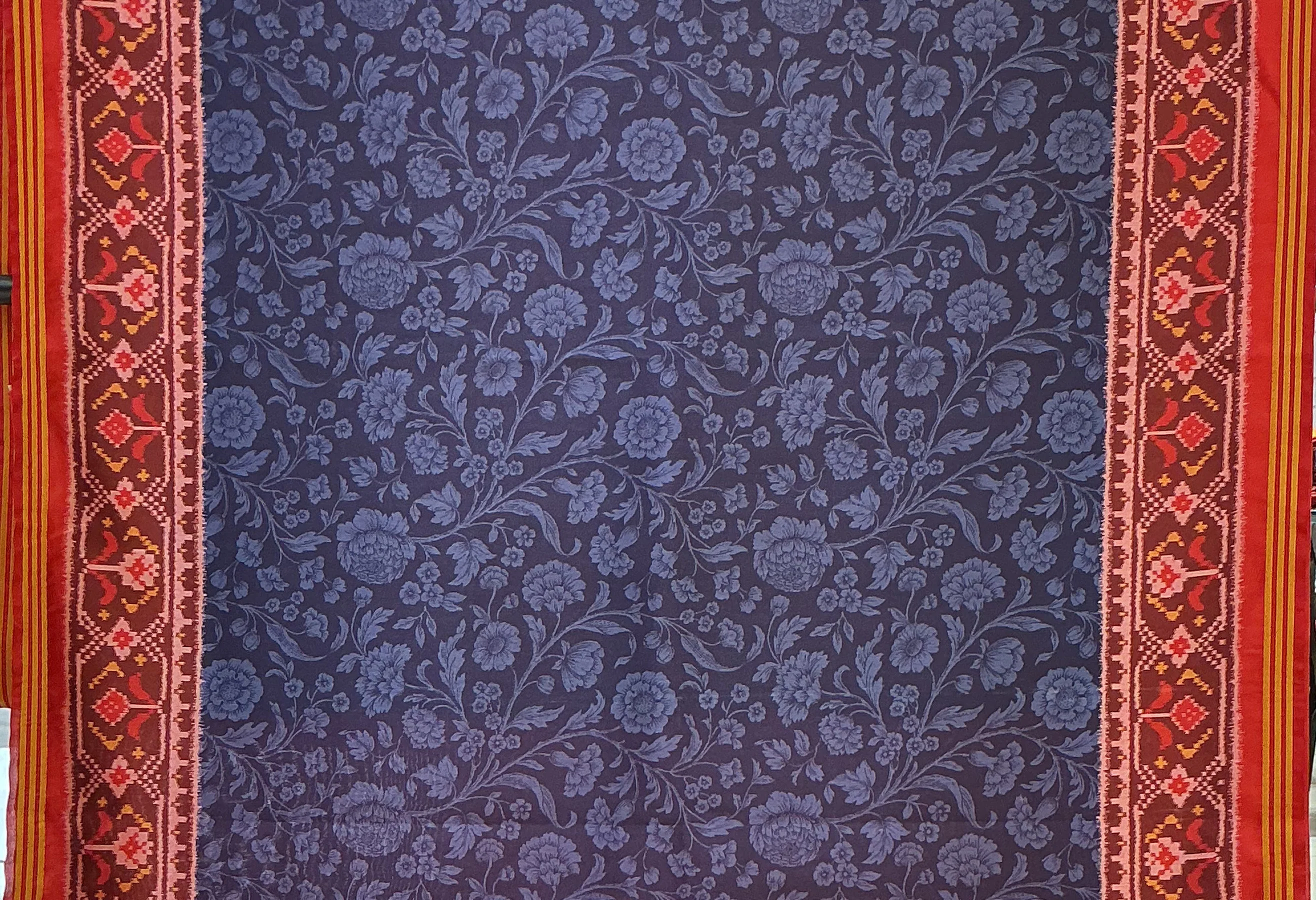 Patan Patola Inspired Indigo Blue Saree with Royal Elephant Border & Floral Heritage Weave P323 - Image 2