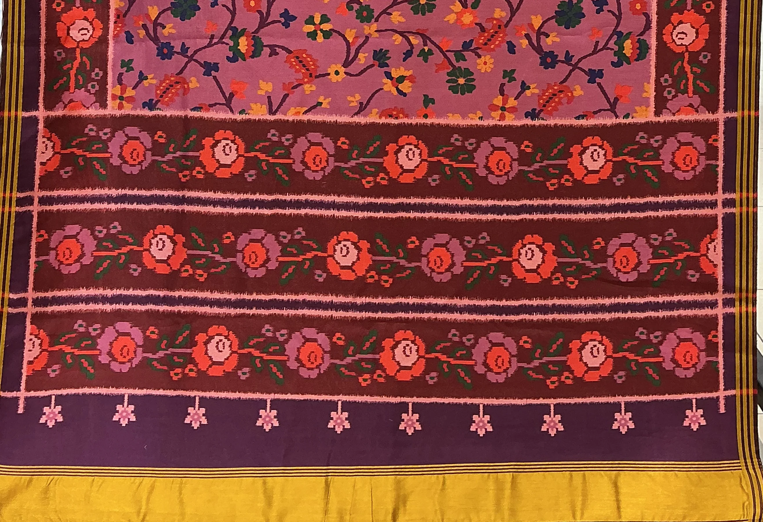 Patan Patola Inspired Lavender Floral Designer Saree with Heritage Vine Motifs P320 - Image 3