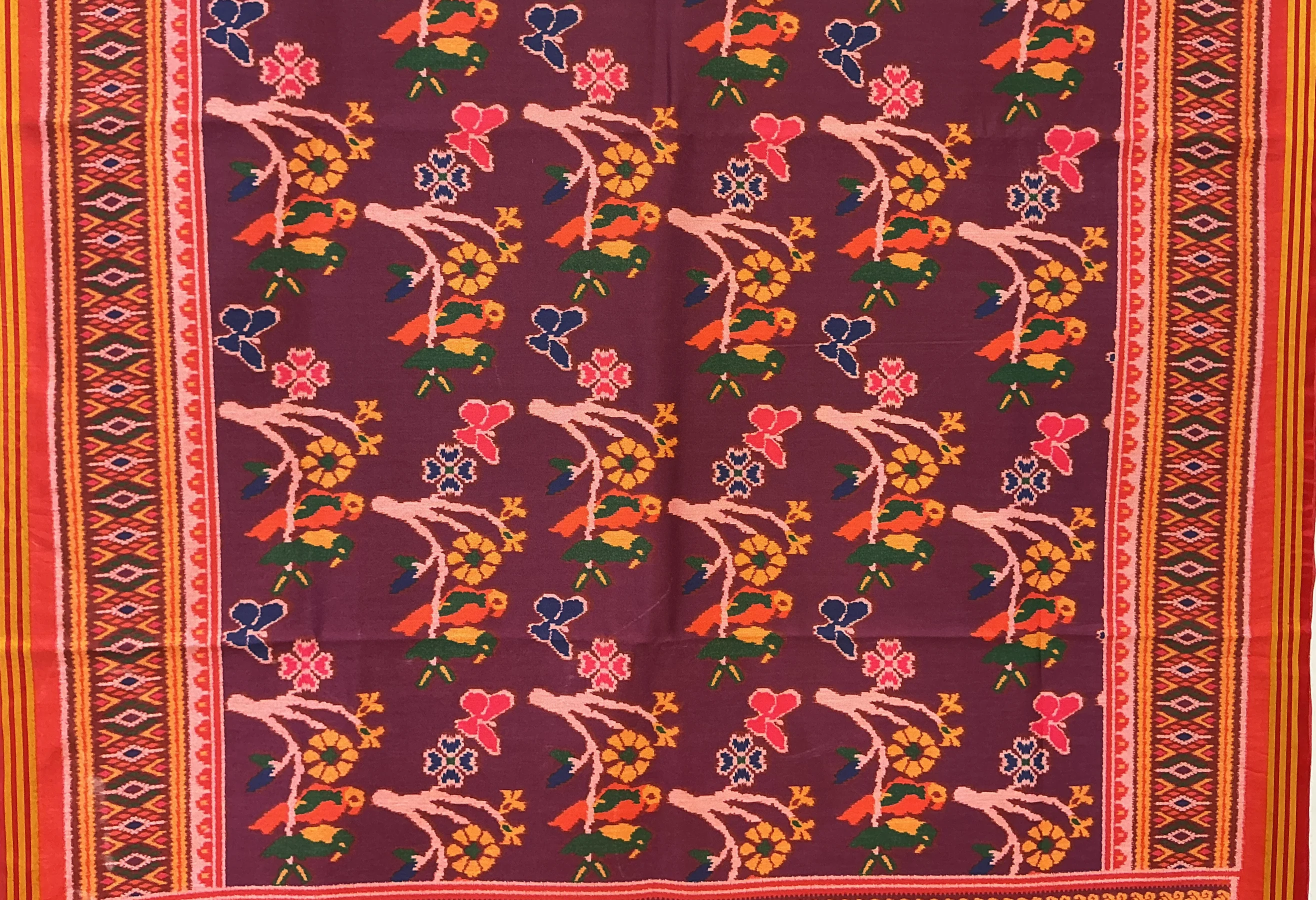 Patan Patola Inspired Maroon Bird Motif Designer Saree with Heritage Border P15 - Image 2