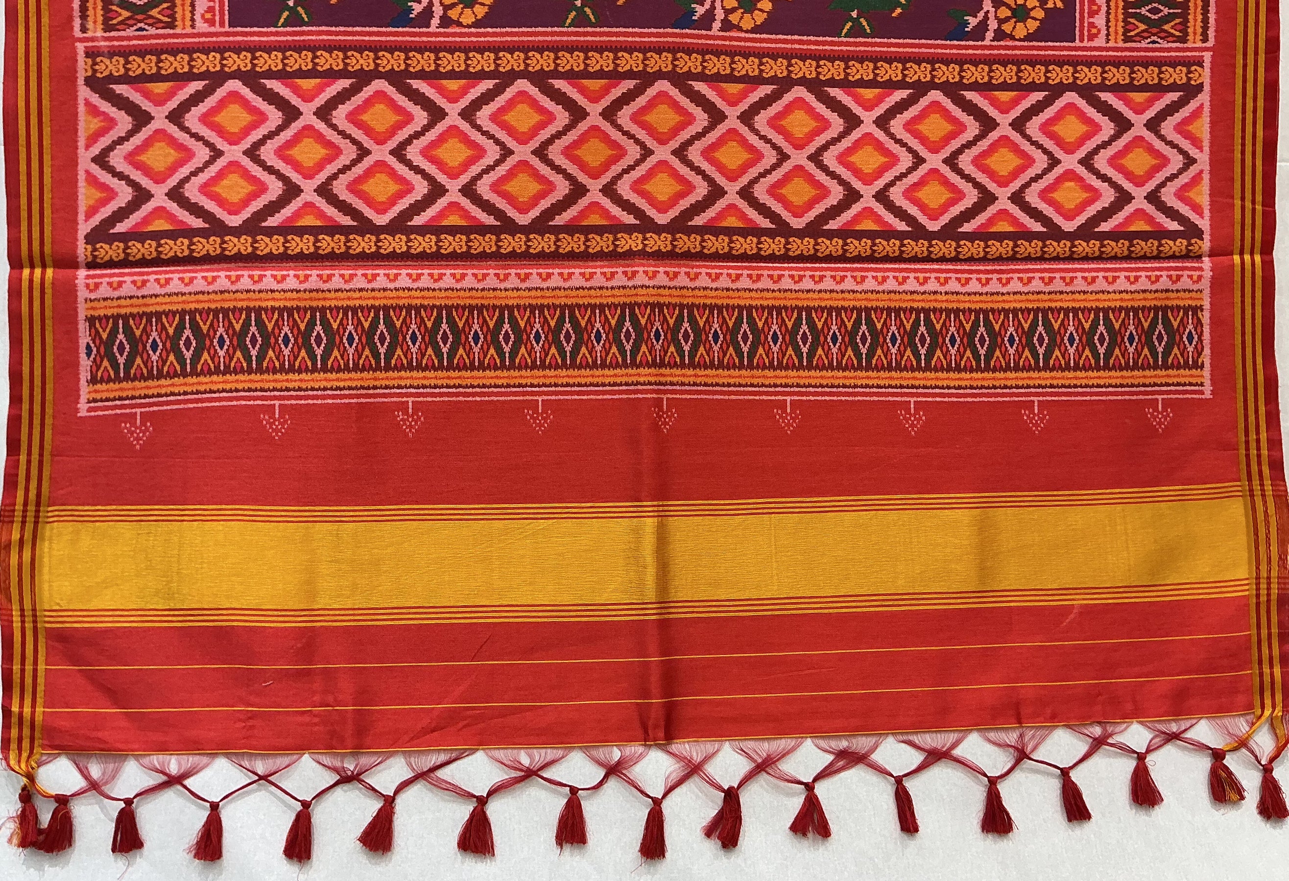 Patan Patola Inspired Maroon Bird Motif Designer Saree with Heritage Border P15 - Image 3