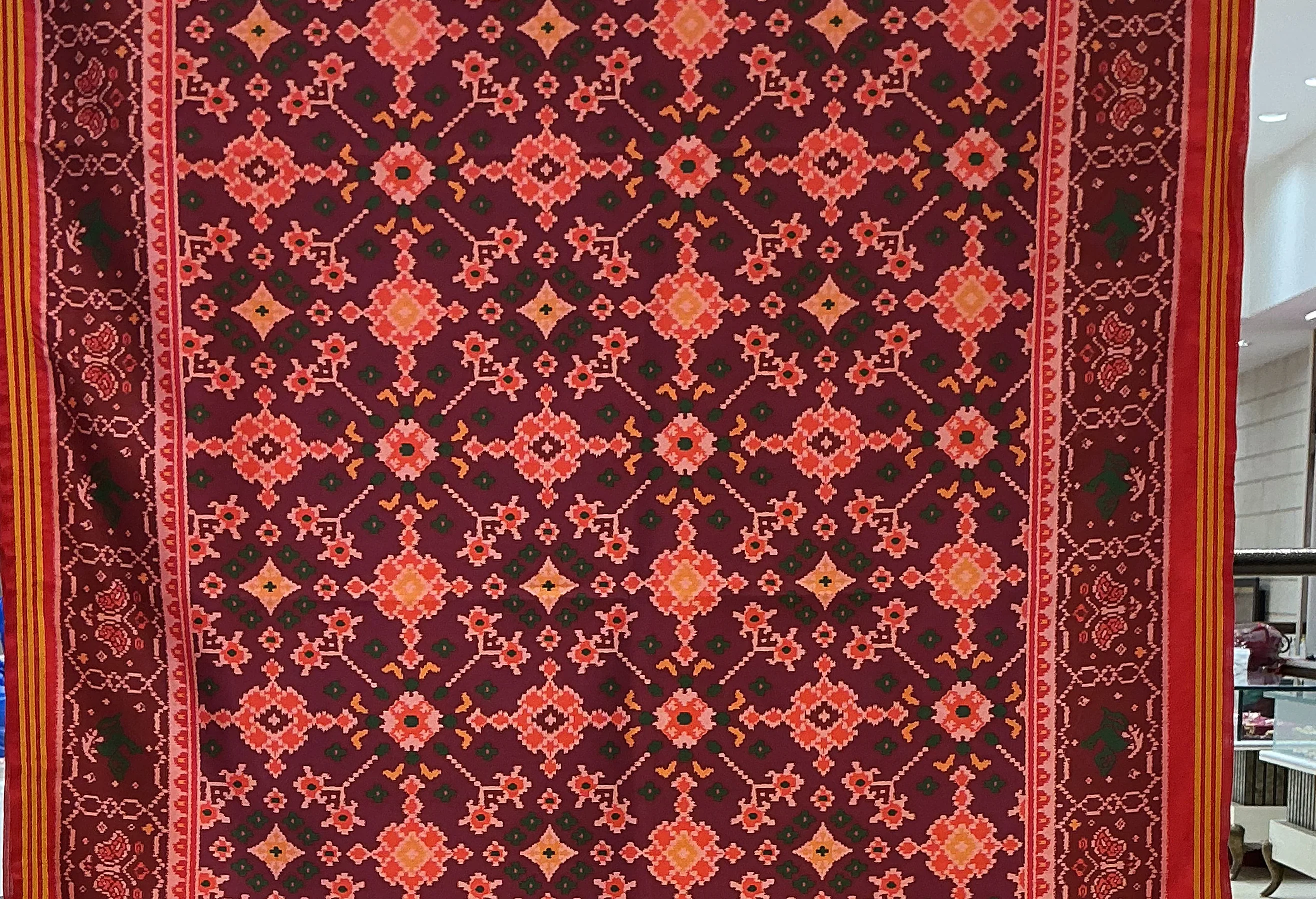 Patan Patola Inspired Maroon Designer Saree with Traditional Geometric Weaving P72 - Image 2