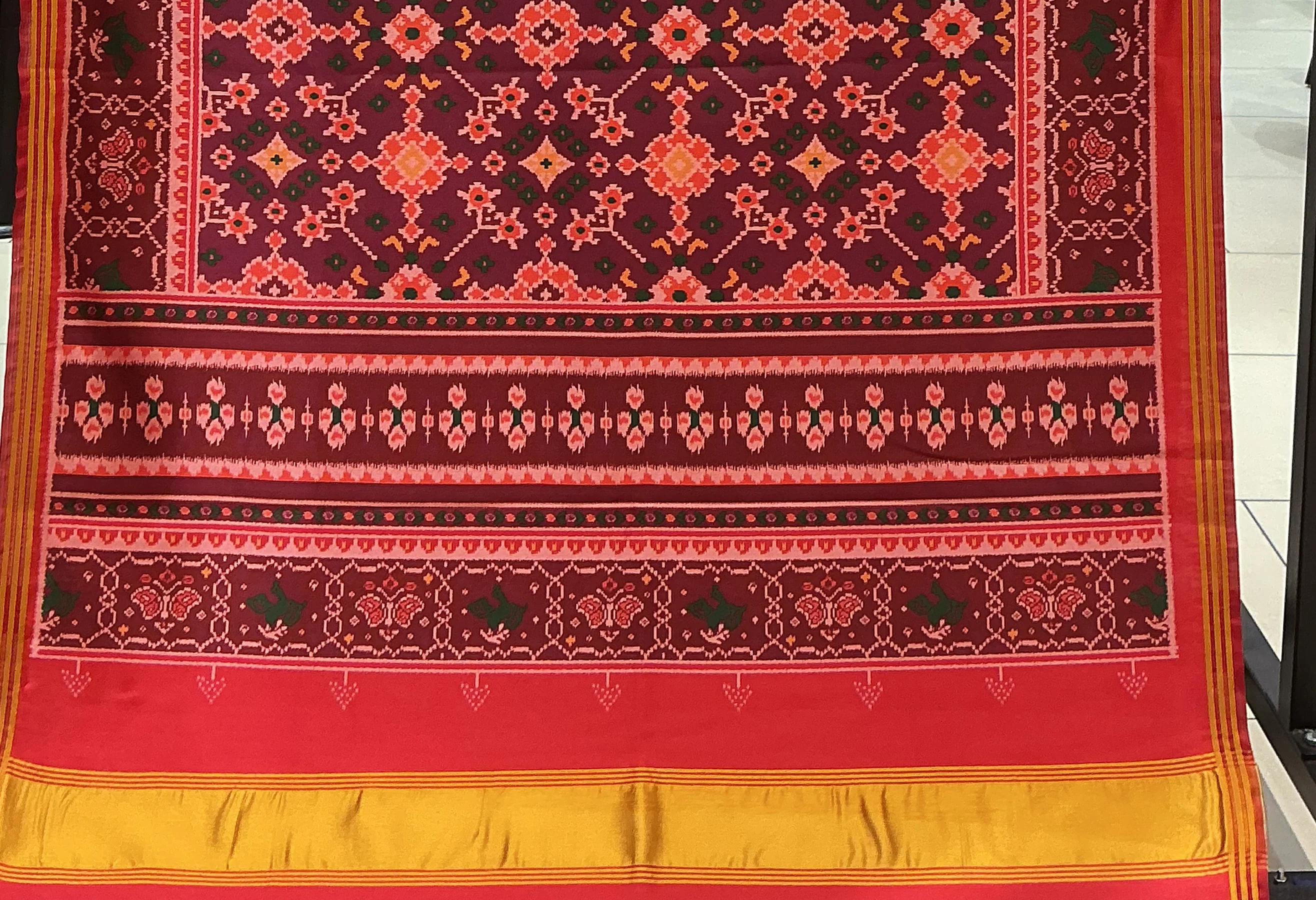 Patan Patola Inspired Maroon Designer Saree with Traditional Geometric Weaving P72 - Image 3