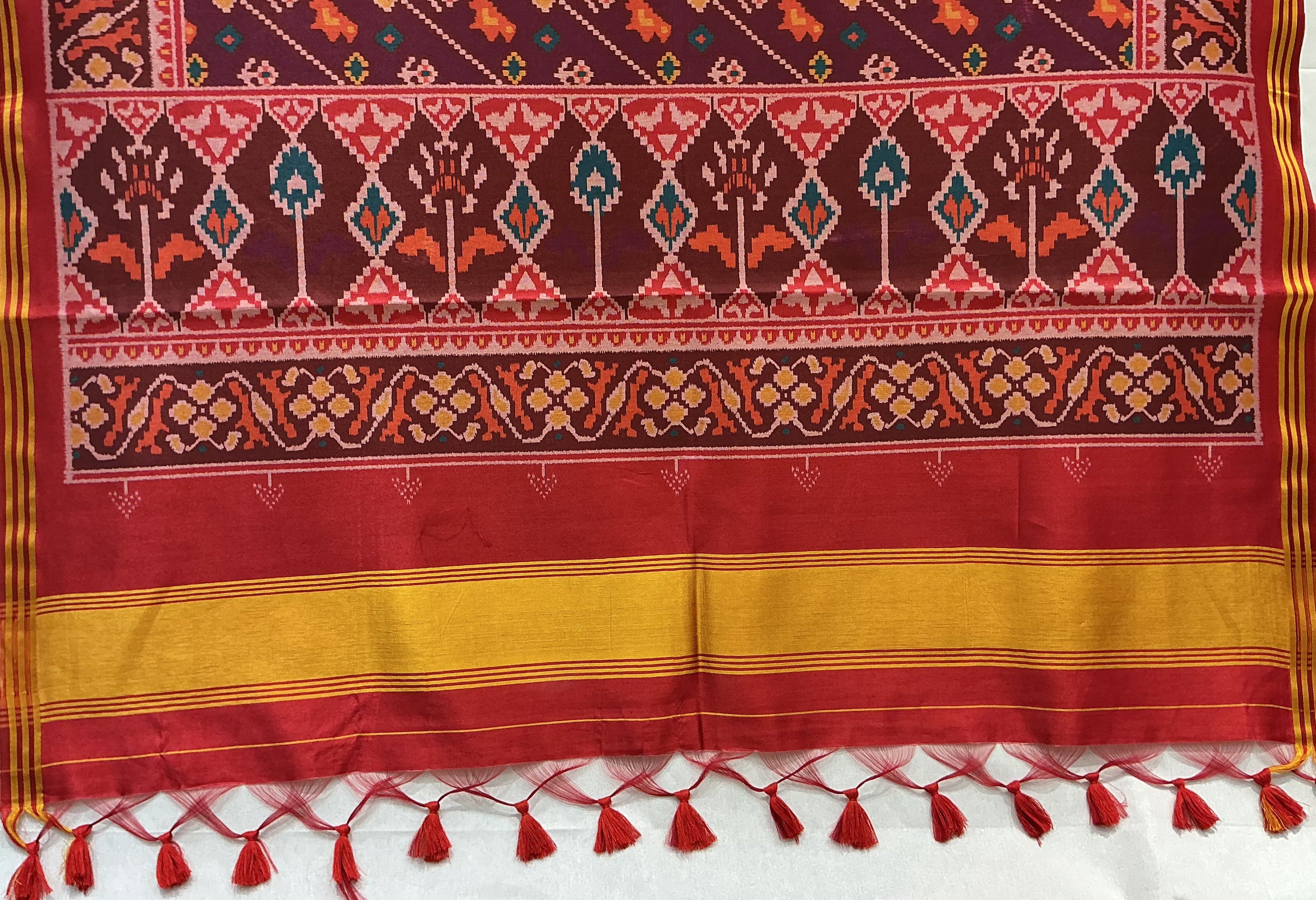 Patan Patola Inspired Maroon Diagonal Motif Designer Saree with Heritage Border P22 - Image 3