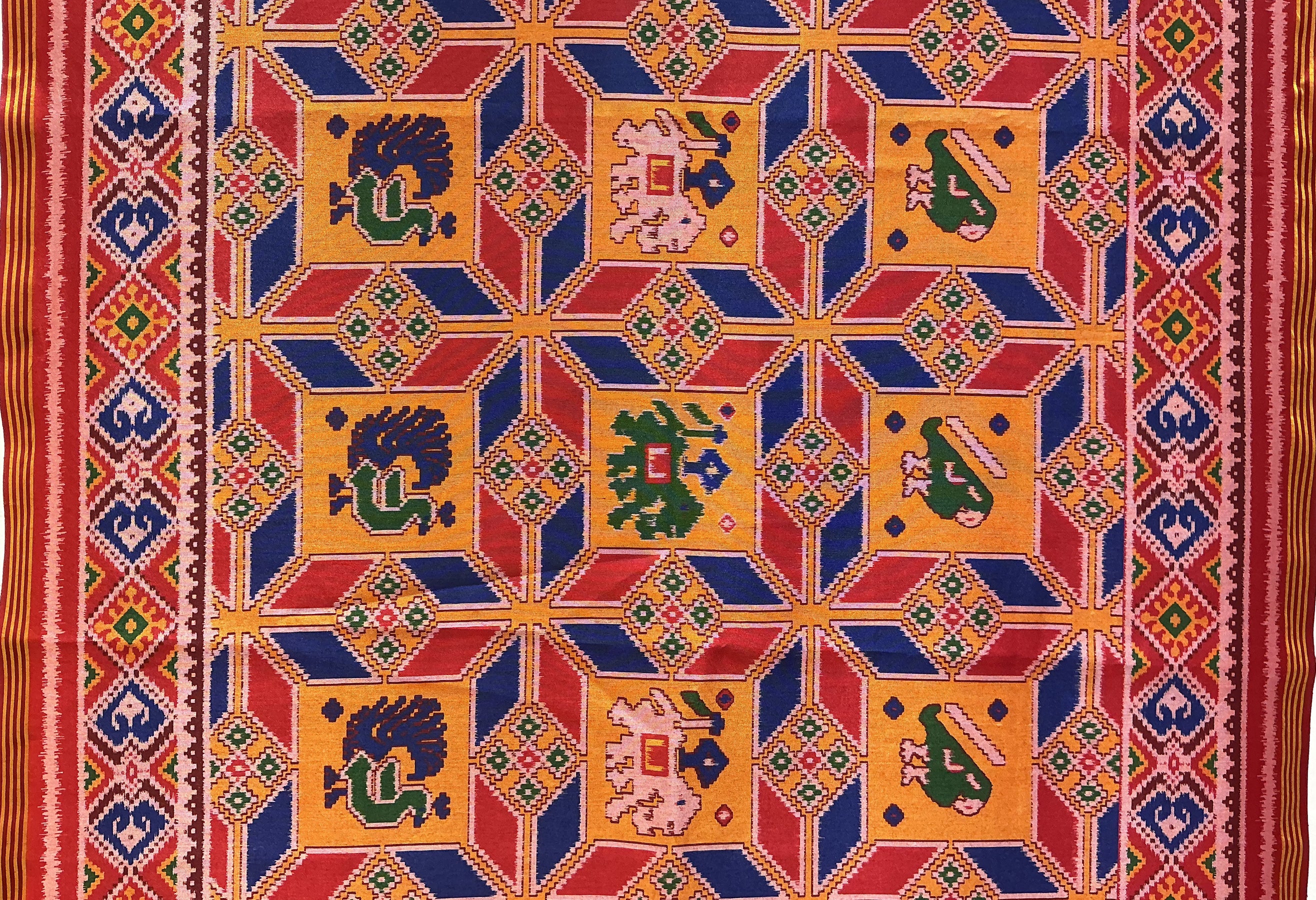 Patan Patola Inspired Mustard Yellow Saree with Kunjar & Peacock Motif Panels P384 - Image 2