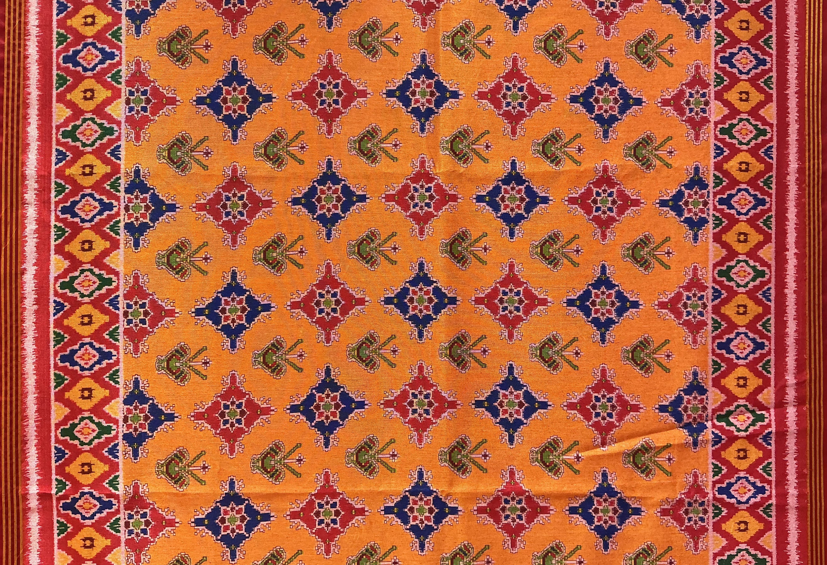 Patan Patola Inspired Mustard Yellow Saree with Traditional Buta Motifs & Heritage Border P369 - Image 2