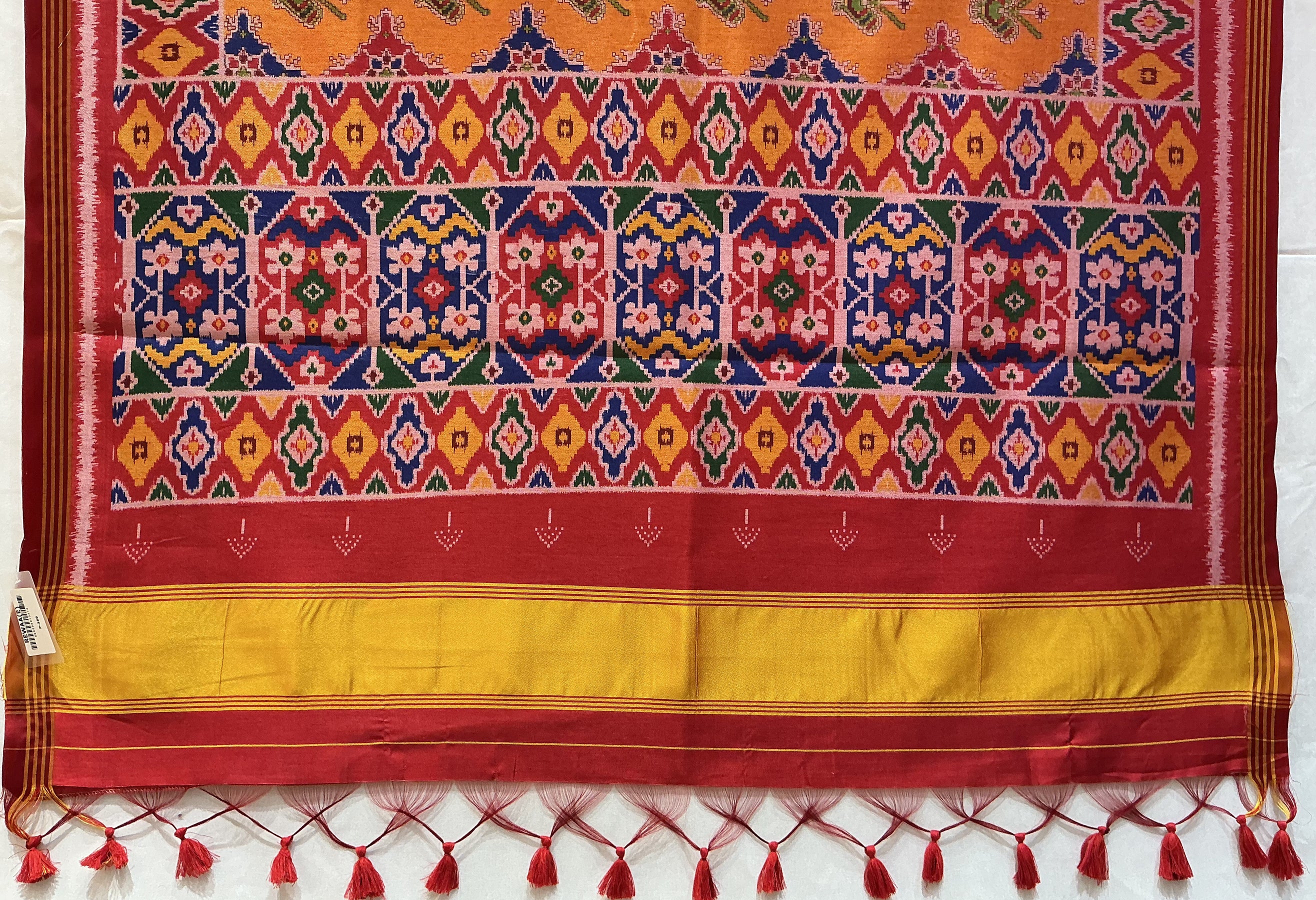 Patan Patola Inspired Mustard Yellow Saree with Traditional Buta Motifs & Heritage Border P369 - Image 3