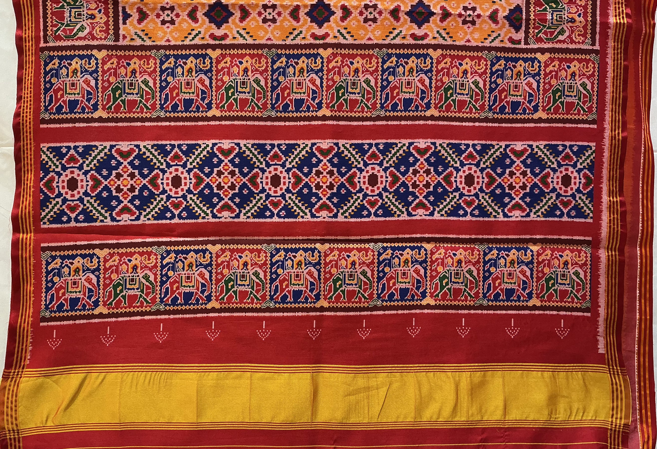 Patan Patola Inspired Mustard Yellow Saree with Traditional Double Kunjar Border P353 - Image 3