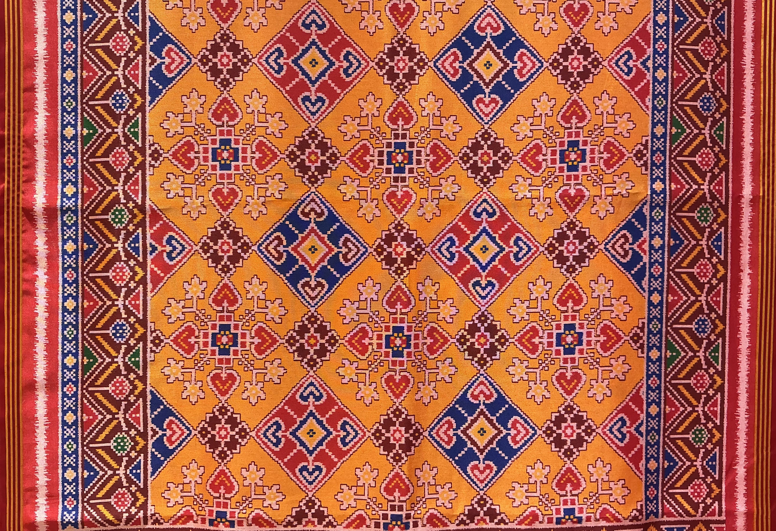 Patan Patola Inspired Mustard Yellow Saree with Traditional Geometric Motifs & Heritage Border P402 - Image 2